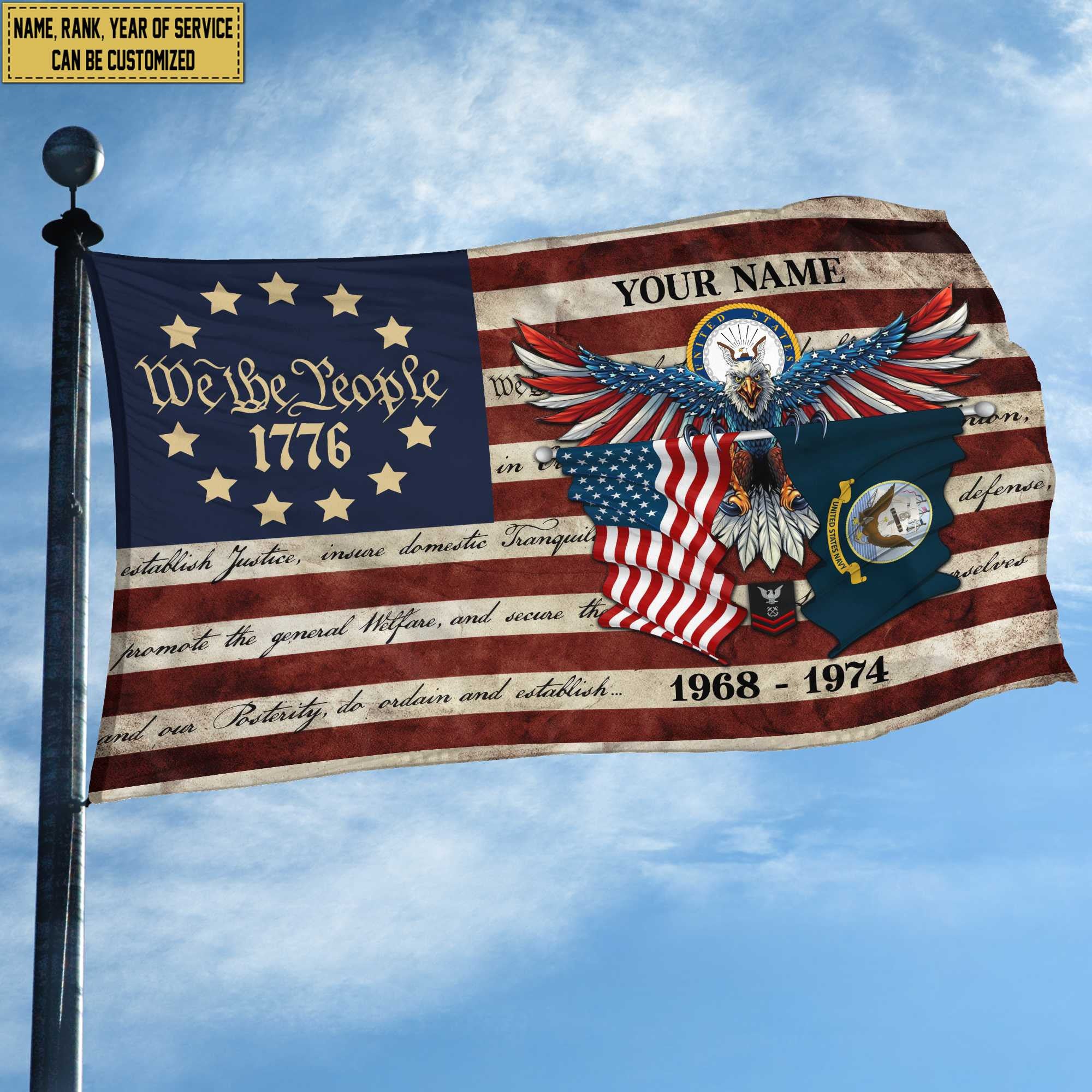 Premium Custom US Navy Grommet Flag, Gift For Navy Veteran, Best Gifts On Father's Day, Memorial Day, Independence Day, Veterans Day.
