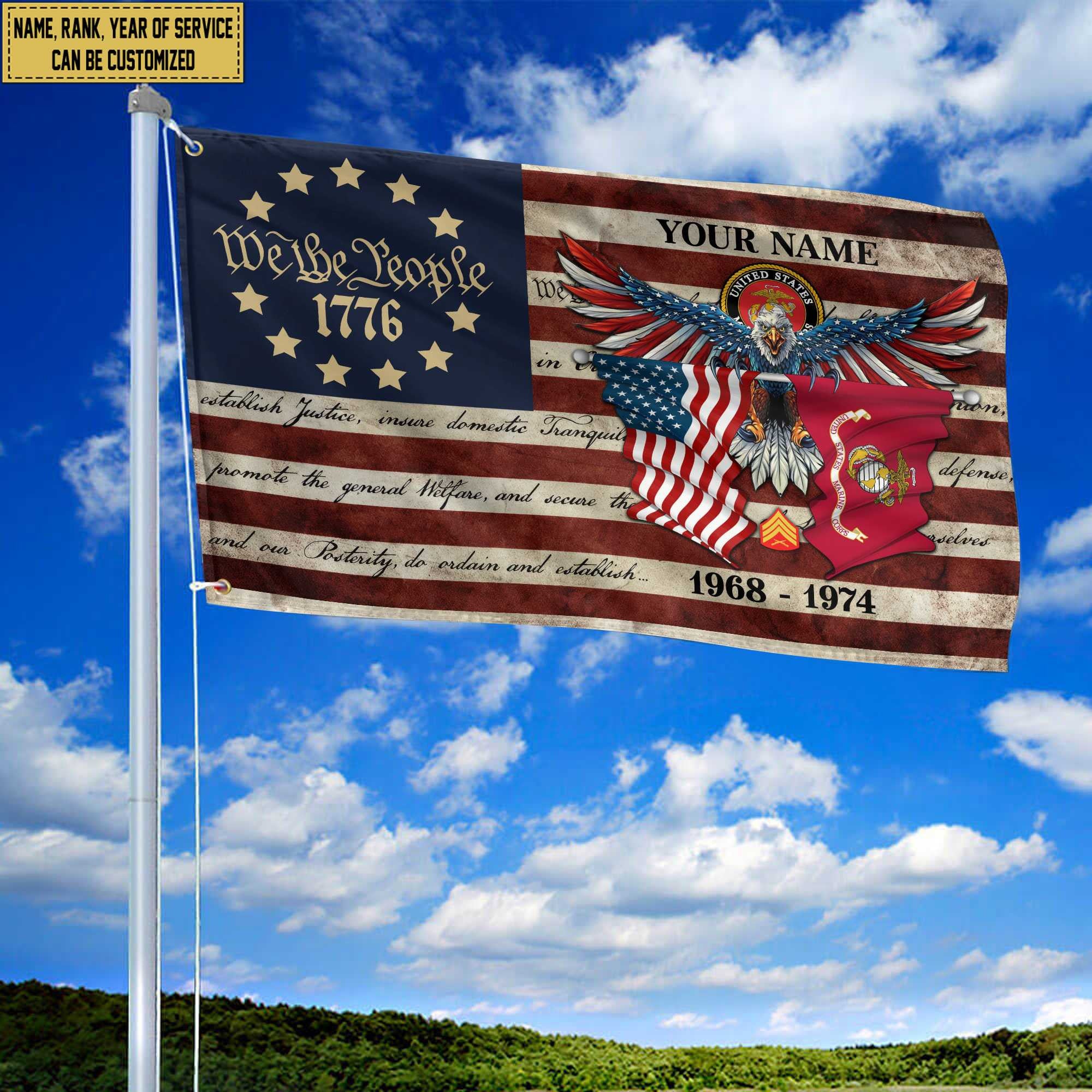 Premium Custom USMC Grommet Flag, Gift For Marine Veteran, Best Gifts On Father's Day, Memorial Day, Independence Day, Veterans Day.