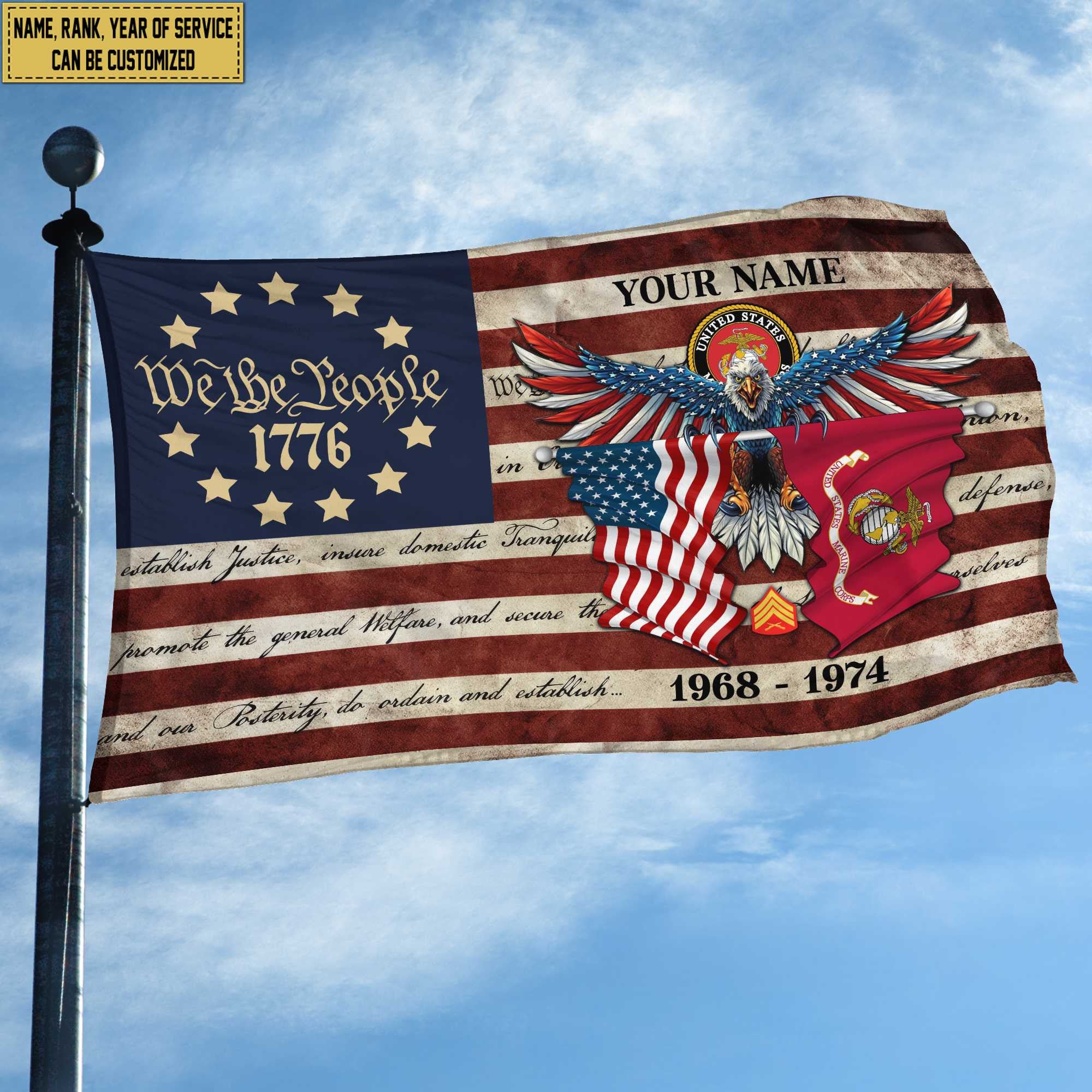 Premium Custom USMC Grommet Flag, Gift For Marine Veteran, Best Gifts On Father's Day, Memorial Day, Independence Day, Veterans Day.