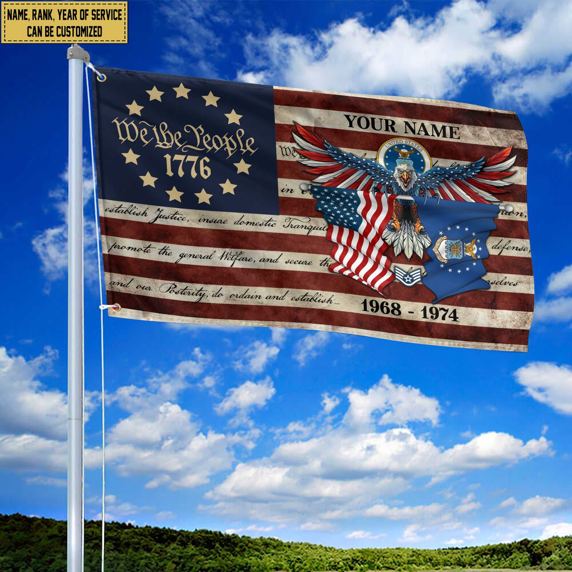 Premium Custom USAF Grommet Flag, Gift For Air Force Veteran, Best Gifts On Father's Day, Memorial Day, Independence Day, Veterans Day.