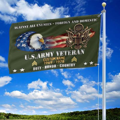 Unique Custom Name, Rank, Year, US Army Grommet Flag, Gift For Army Veteran, Gifts For Dad, For Husband, Best Gifts On Father's Day, Independence Day, Veterans Day.