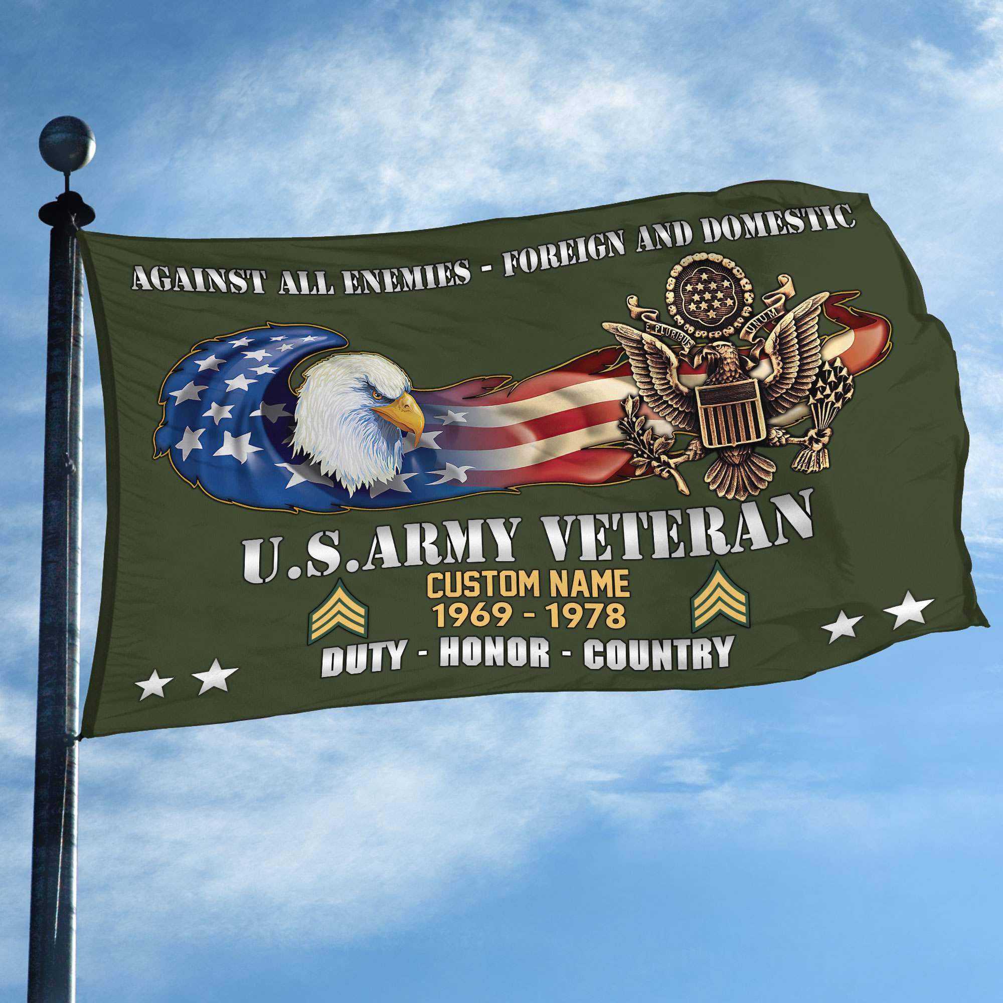 Unique Custom Name, Rank, Year, US Army Grommet Flag, Gift For Army Veteran, Gifts For Dad, For Husband, Best Gifts On Father's Day, Independence Day, Veterans Day.