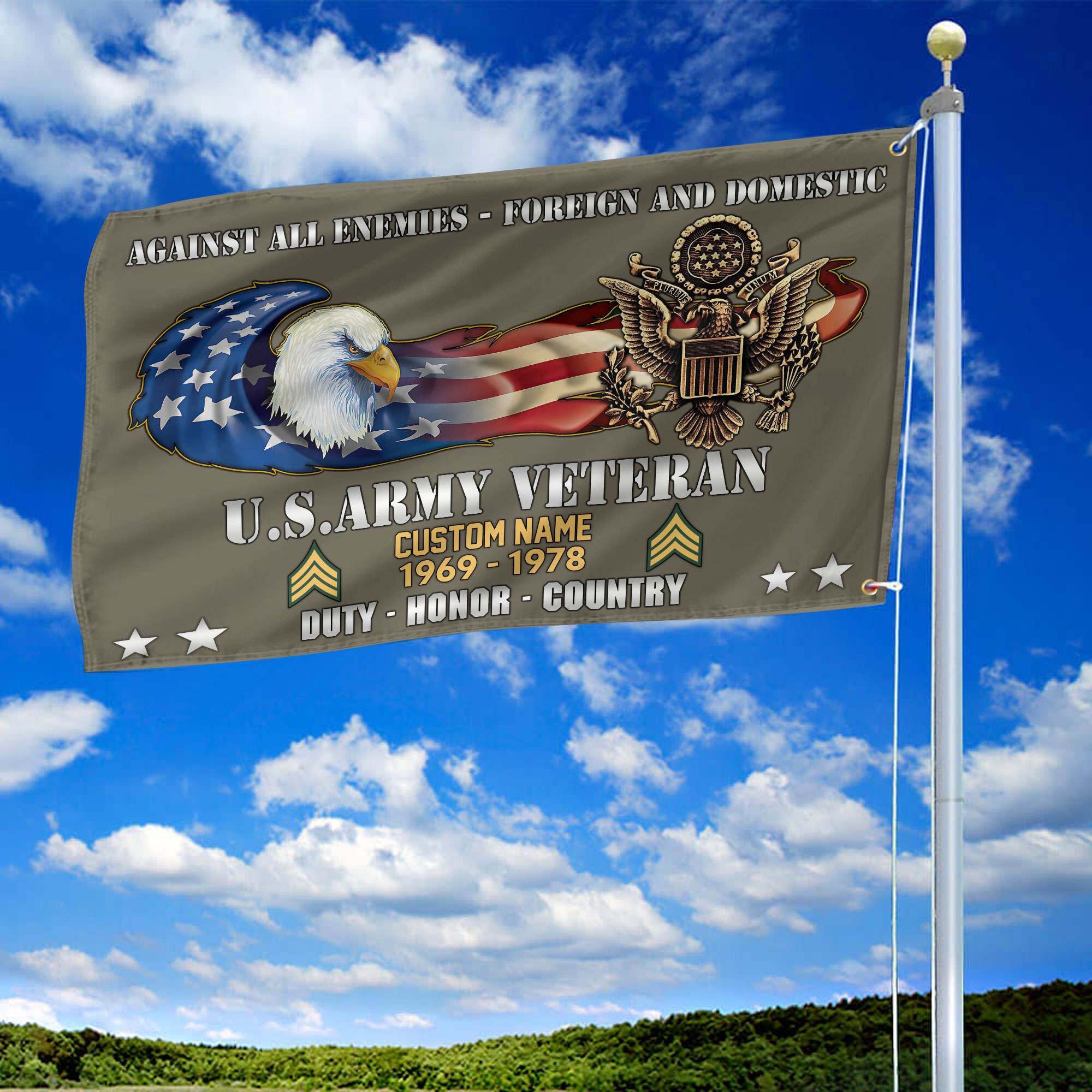 Unique Custom Name, Rank, Year, US Army Grommet Flag, Gift For Army Veteran, Gifts For Dad, For Husband, Best Gifts On Father's Day, Independence Day, Veterans Day.