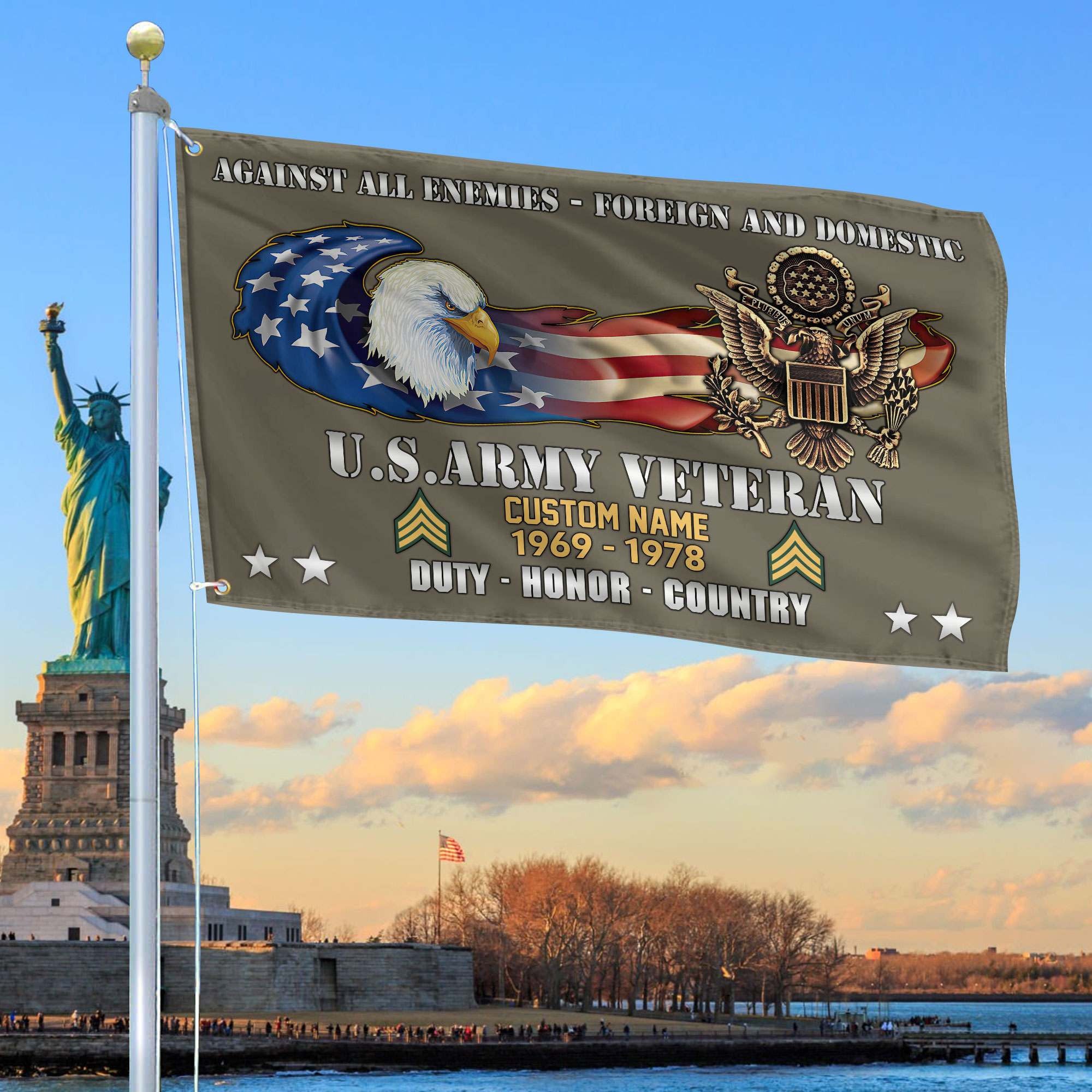 Unique Custom Name, Rank, Year, US Army Grommet Flag, Gift For Army Veteran, Gifts For Dad, For Husband, Best Gifts On Father's Day, Independence Day, Veterans Day.