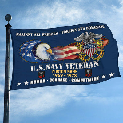 Unique Custom Name, Rank, Year, US Navy Grommet Flag, Gift For Navy Veteran, Gifts For Dad, For Husband, Best Gifts On Father's Day, Independence Day, Veterans Day.