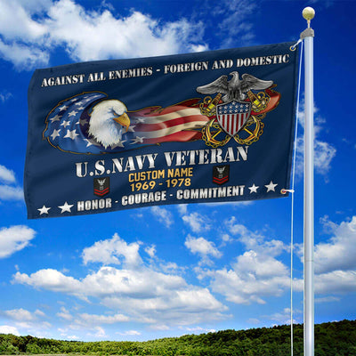 Unique Custom Name, Rank, Year, US Navy Grommet Flag, Gift For Navy Veteran, Gifts For Dad, For Husband, Best Gifts On Father's Day, Independence Day, Veterans Day.
