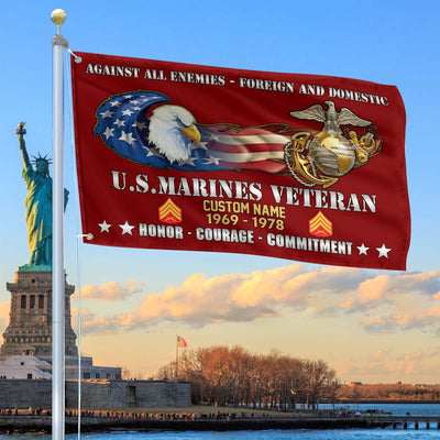 Unique Custom Name, Rank, Year, USMC Grommet Flag, Gift For Marine Veteran, Gifts For Dad, For Husband, Best Gifts On Father's Day, Independence Day, Veterans Day.