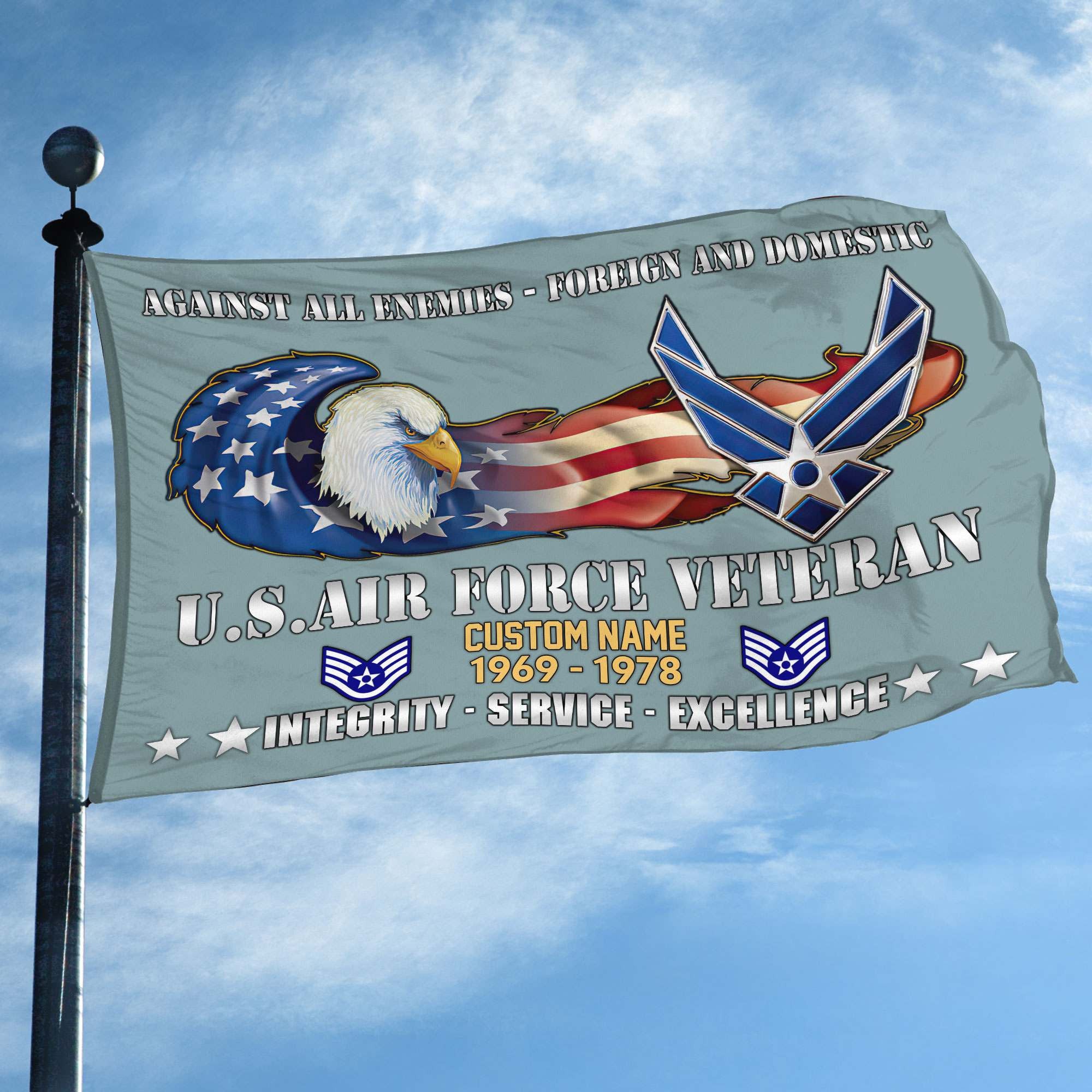 Unique Custom Name, Rank, Year, USAF Grommet Flag, Gift For Air Force Veteran, Gifts For Dad, For Husband, Best Gifts On Father's Day, Independence Day, Veterans Day.