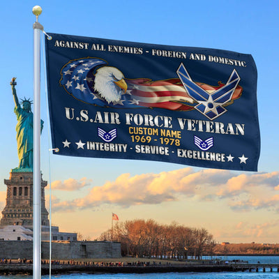 Unique Custom Name, Rank, Year, USAF Grommet Flag, Gift For Air Force Veteran, Gifts For Dad, For Husband, Best Gifts On Father's Day, Independence Day, Veterans Day.
