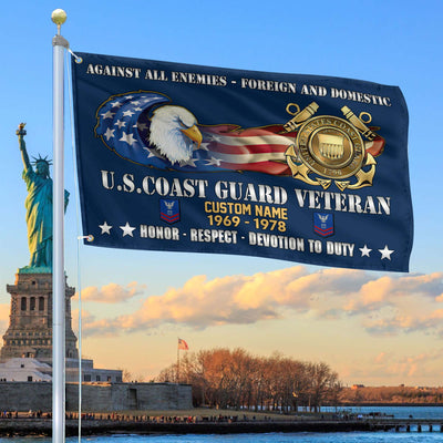 Unique Custom Name, Rank, Year, USCG Grommet Flag, Gift For Coast Guard Veteran, Gifts For Dad, For Husband, Best Gifts On Father's Day, Independence Day, Veterans Day.