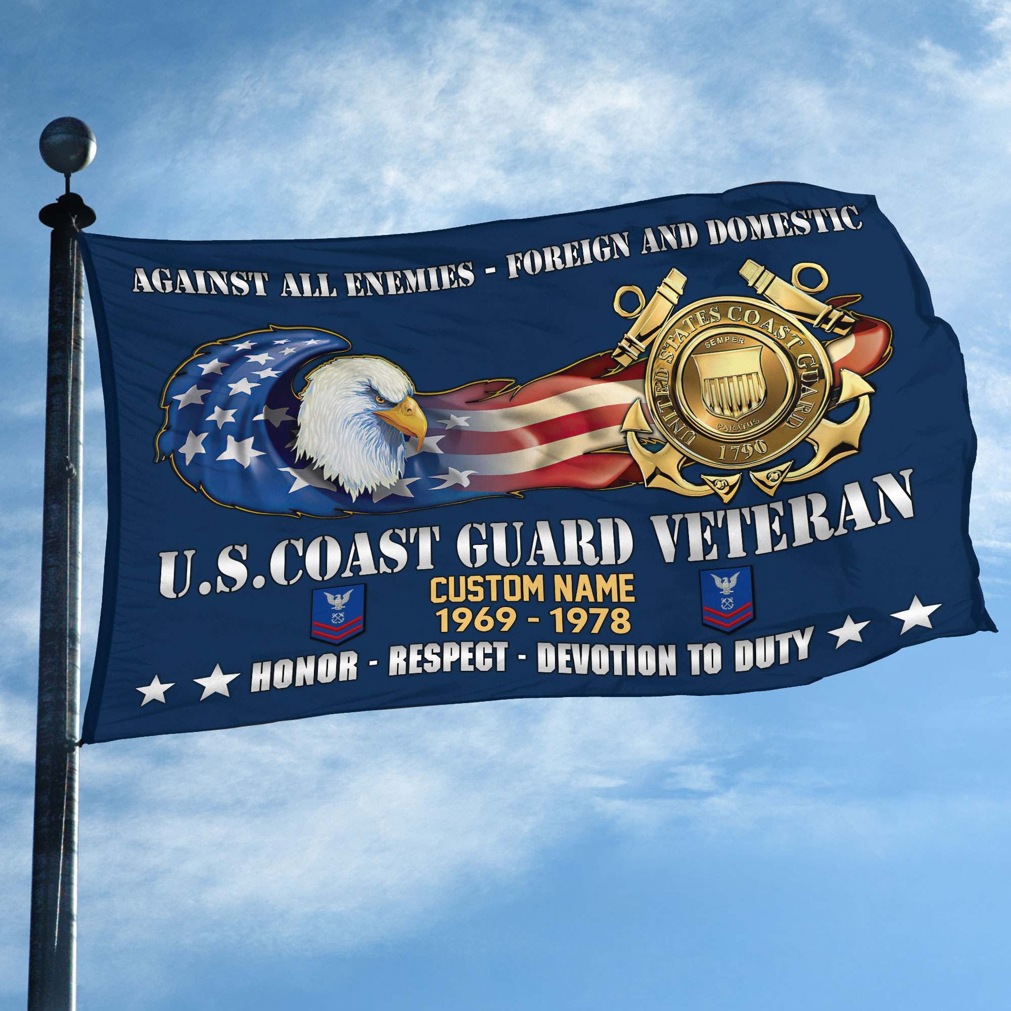 Unique Custom Name, Rank, Year, USCG Grommet Flag, Gift For Coast Guard Veteran, Gifts For Dad, For Husband, Best Gifts On Father's Day, Independence Day, Veterans Day.