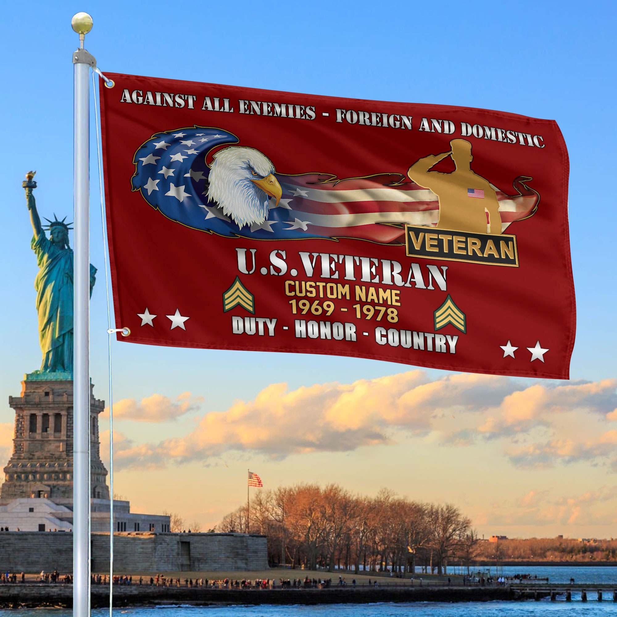 Unique Custom Name, Rank, Year, US Veteran Grommet Flag, Gift For US Veteran, Gifts For Dad, For Husband, Best Gifts On Father's Day, Independence Day, Veterans Day.