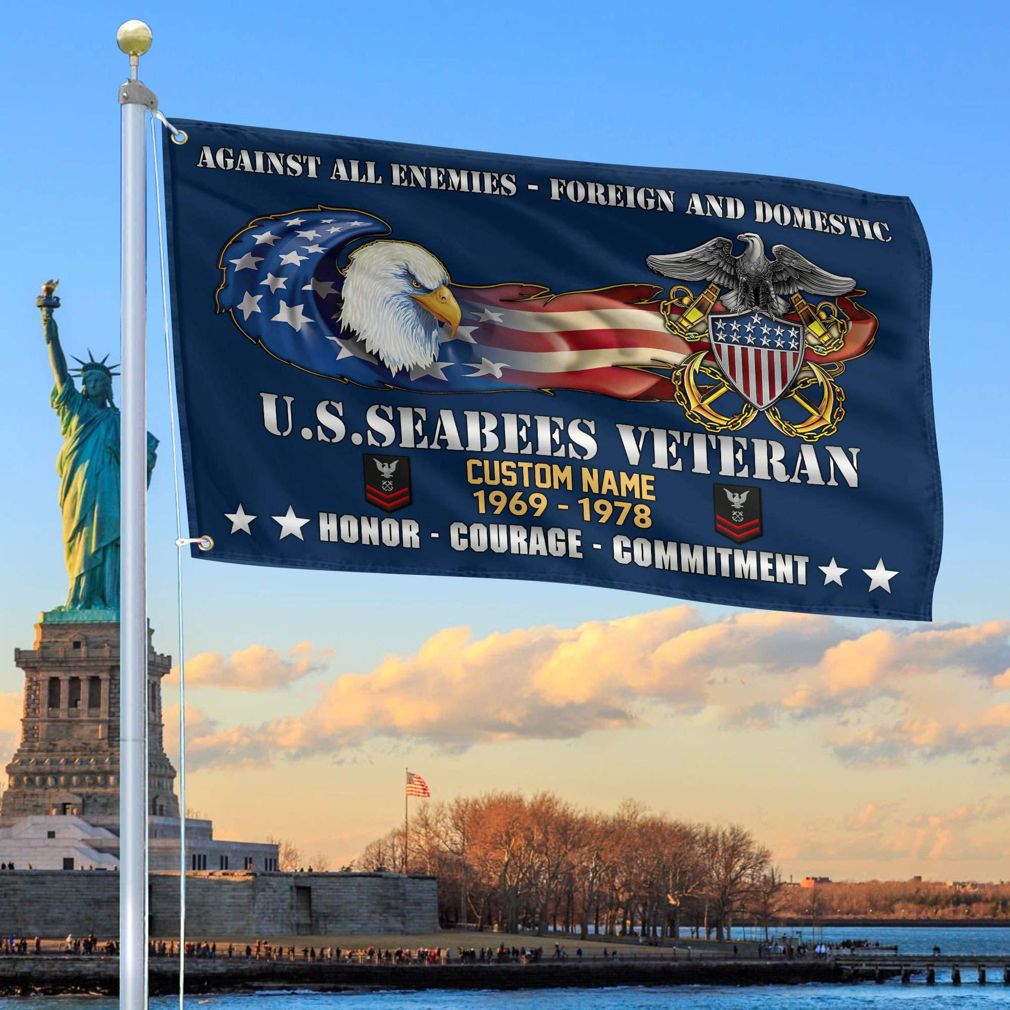Unique Custom Name, Rank, Year, US Seabees Grommet Flag, Gift For Seabees Veteran, Gifts For Dad, For Husband, Best Gifts On Father's Day, Independence Day, Veterans Day.