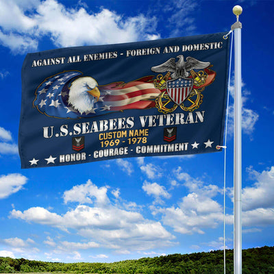 Unique Custom Name, Rank, Year, US Seabees Grommet Flag, Gift For Seabees Veteran, Gifts For Dad, For Husband, Best Gifts On Father's Day, Independence Day, Veterans Day.