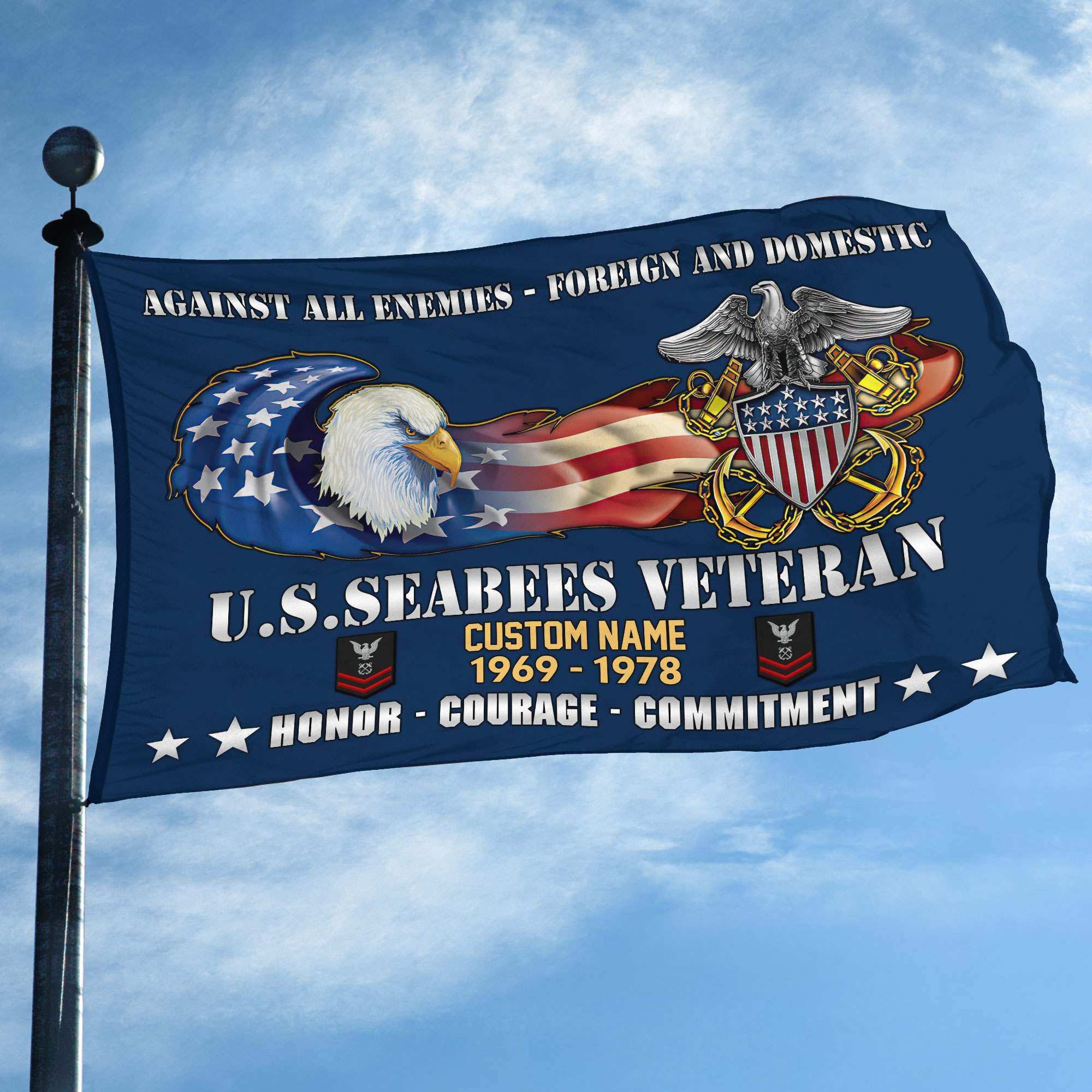 Unique Custom Name, Rank, Year, US Seabees Grommet Flag, Gift For Seabees Veteran, Gifts For Dad, For Husband, Best Gifts On Father's Day, Independence Day, Veterans Day.