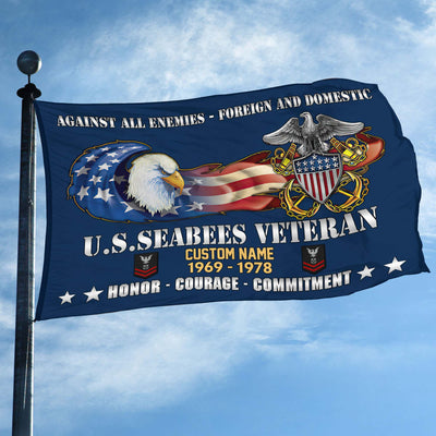 Unique Custom Name, Rank, Year, US Seabees Grommet Flag, Gift For Seabees Veteran, Gifts For Dad, For Husband, Best Gifts On Father's Day, Independence Day, Veterans Day.