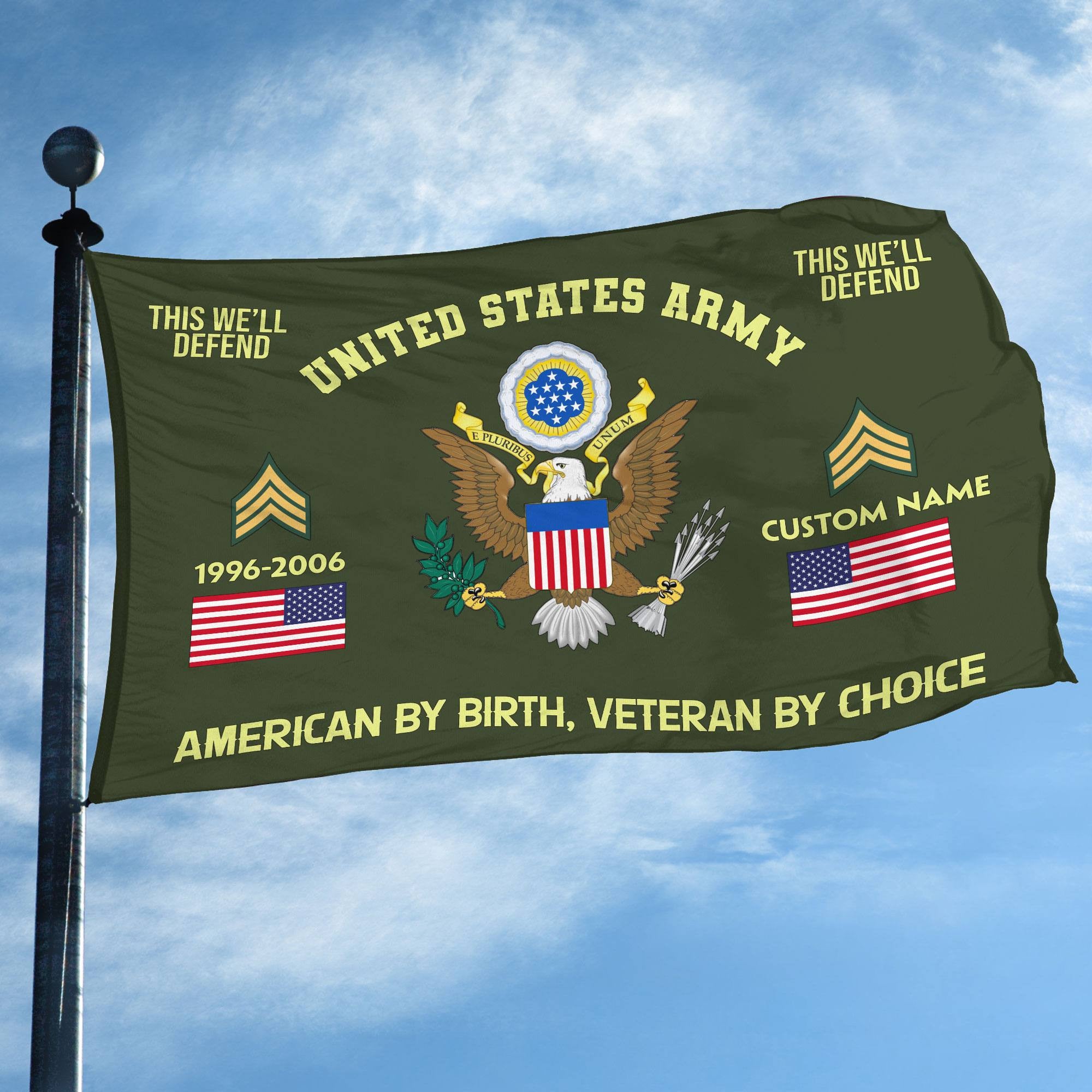Premium Custom Name, Rank, Year, US Army Grommet Flag, Gift For Army Veteran, Gifts For Dad, For Husband, Best Gifts On Father's Day, Independence Day, Veterans Day.