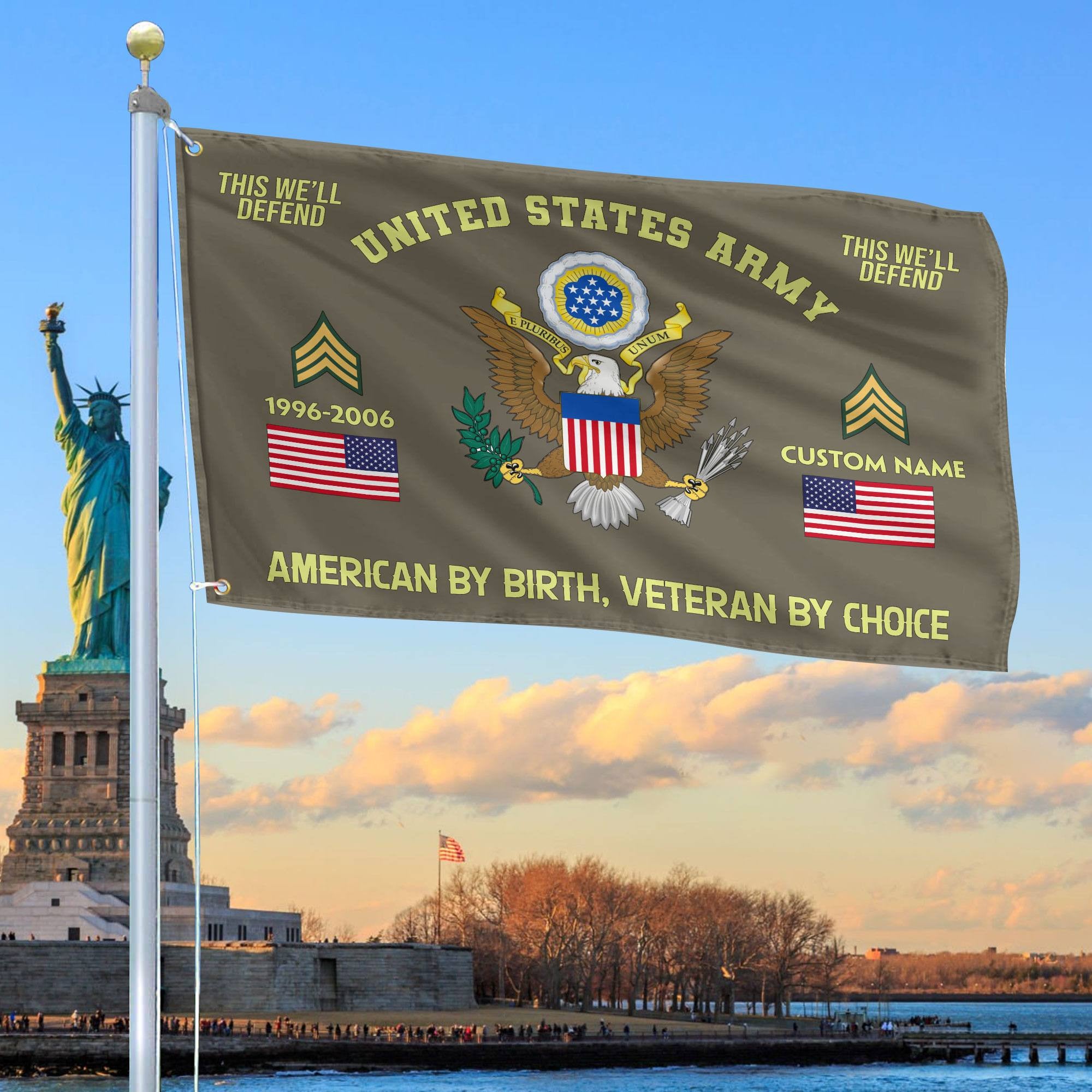 Premium Custom Name, Rank, Year, US Army Grommet Flag, Gift For Army Veteran, Gifts For Dad, For Husband, Best Gifts On Father's Day, Independence Day, Veterans Day.