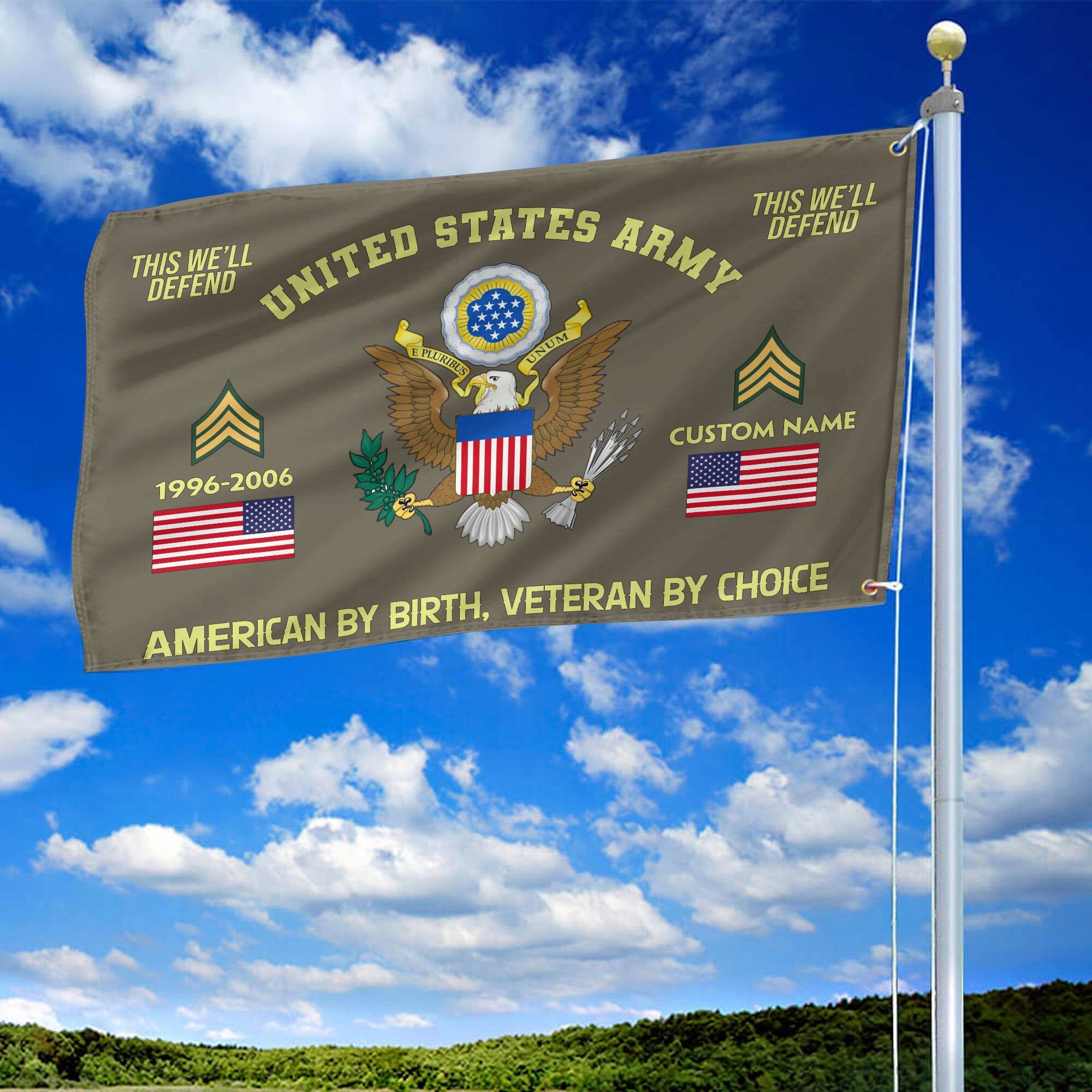 Premium Custom Name, Rank, Year, US Army Grommet Flag, Gift For Army Veteran, Gifts For Dad, For Husband, Best Gifts On Father's Day, Independence Day, Veterans Day.