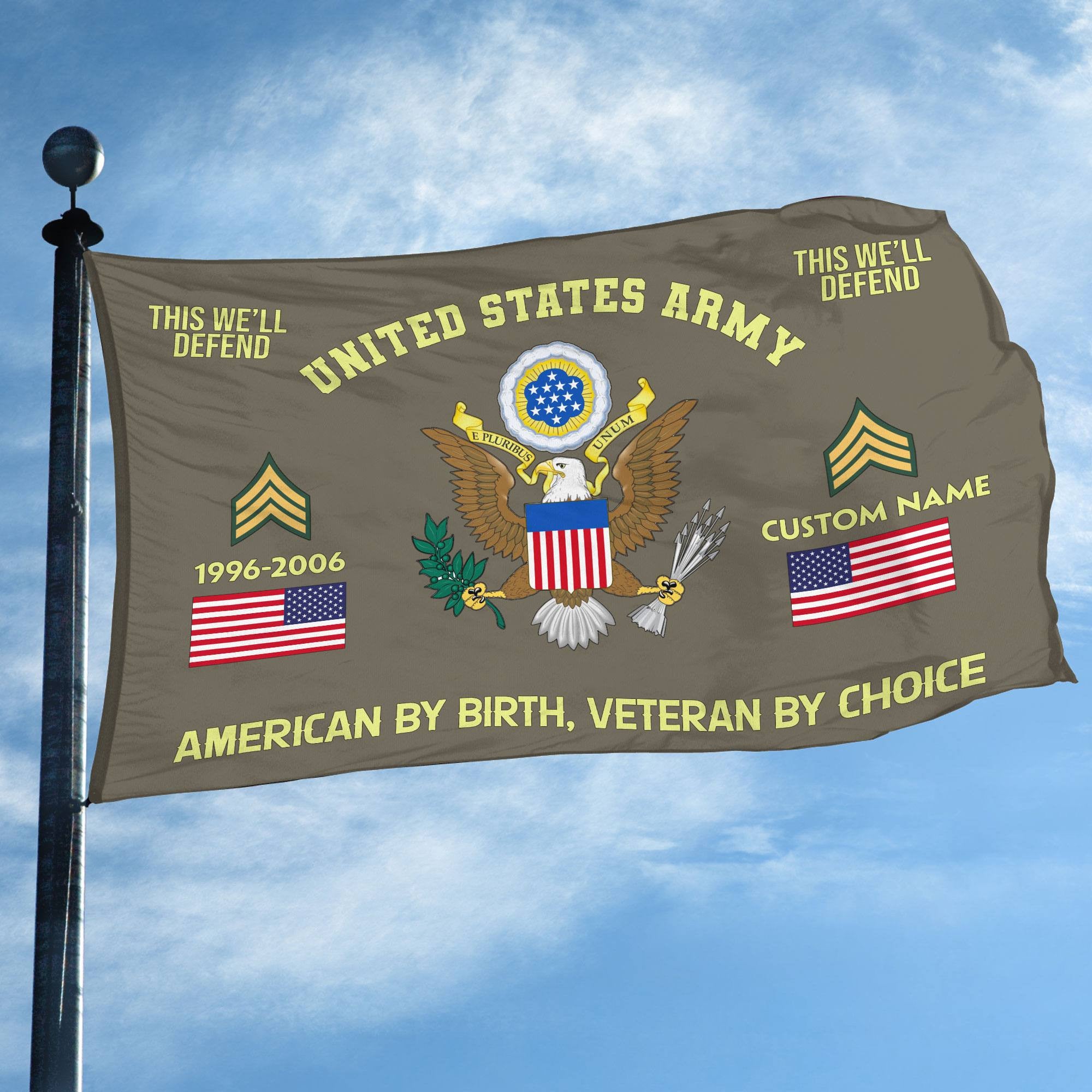 Premium Custom Name, Rank, Year, US Army Grommet Flag, Gift For Army Veteran, Gifts For Dad, For Husband, Best Gifts On Father's Day, Independence Day, Veterans Day.