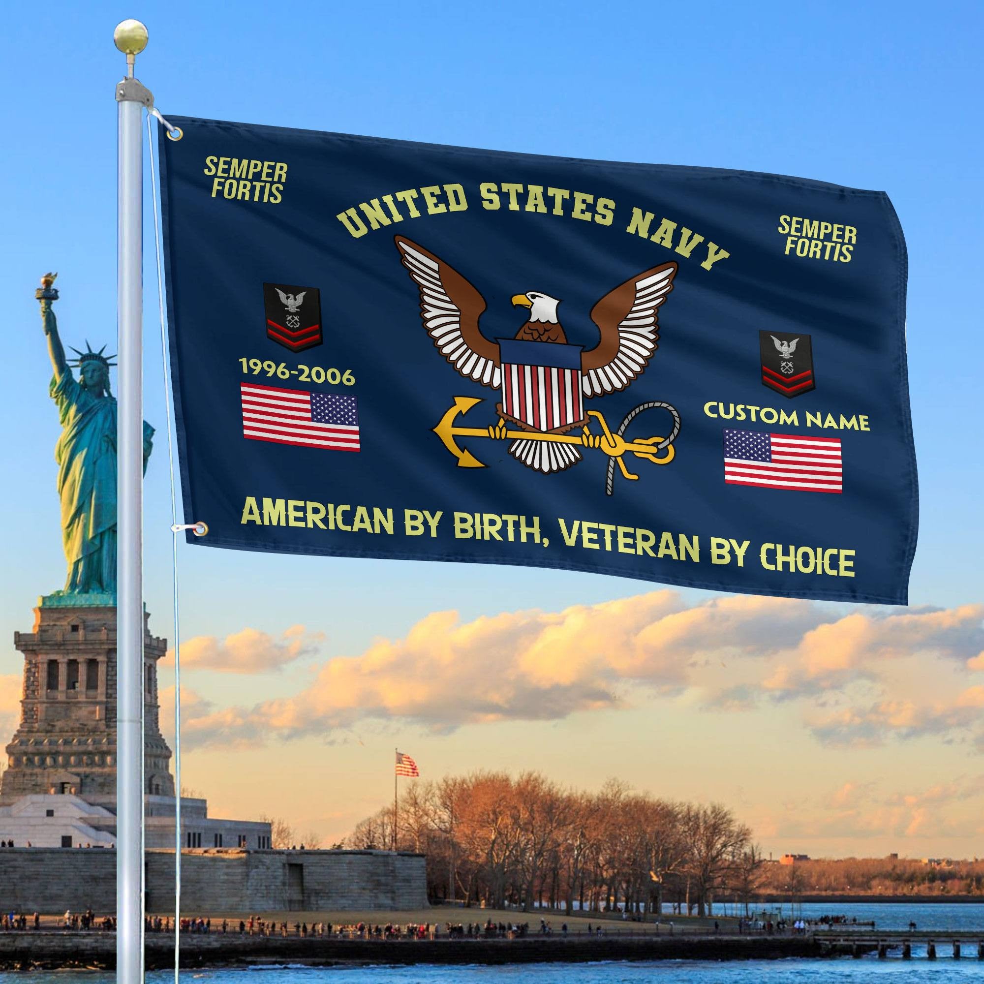 Premium Custom Name, Rank, Year, US Navy Grommet Flag, Gift For Navy Veteran, Gifts For Dad, For Husband, Best Gifts On Father's Day, Independence Day, Veterans Day.