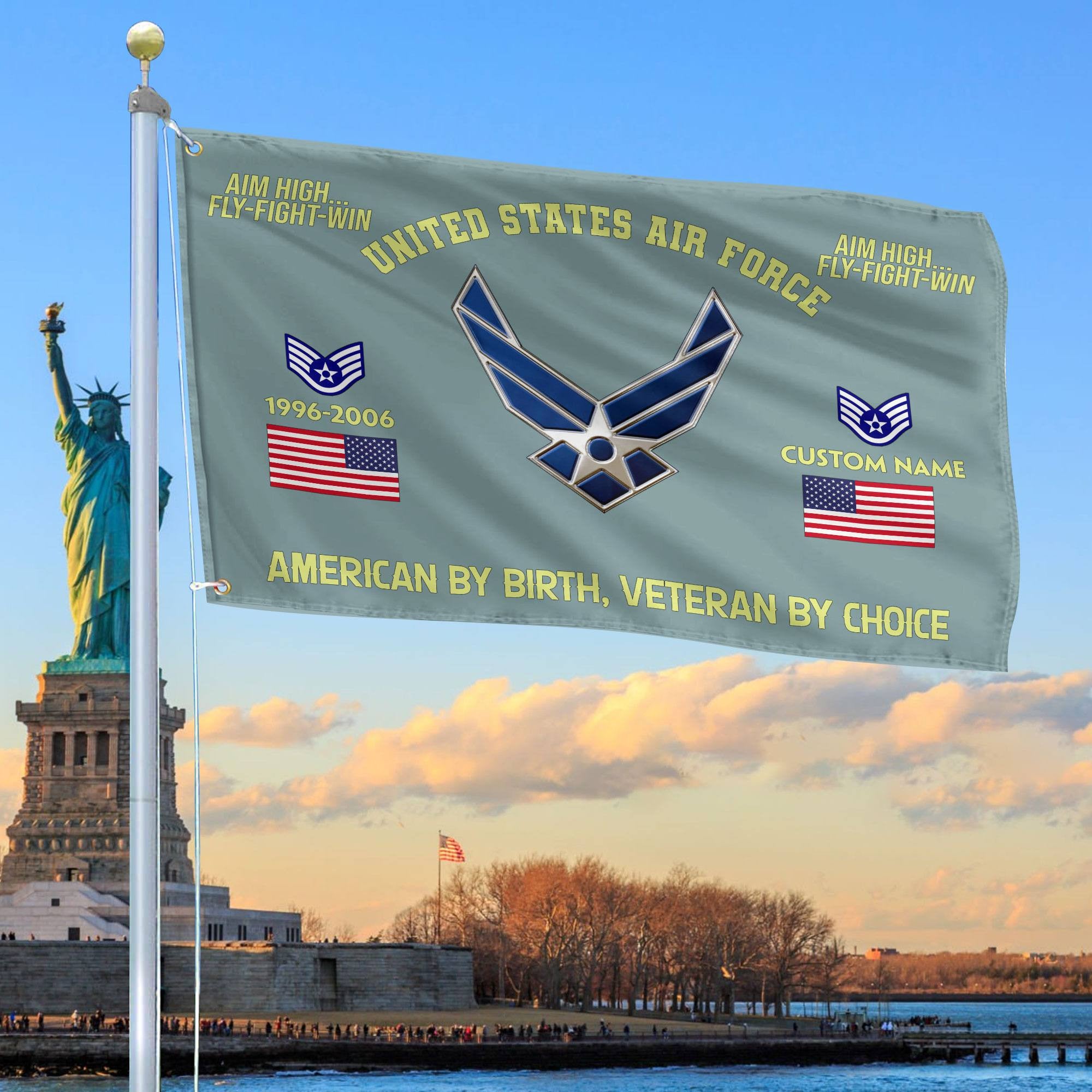 Premium Custom Name, Rank, Year, USAF Grommet Flag, Gift For Air Force Veteran, Gifts For Dad, For Husband, Best Gifts On Father's Day, Independence Day, Veterans Day.