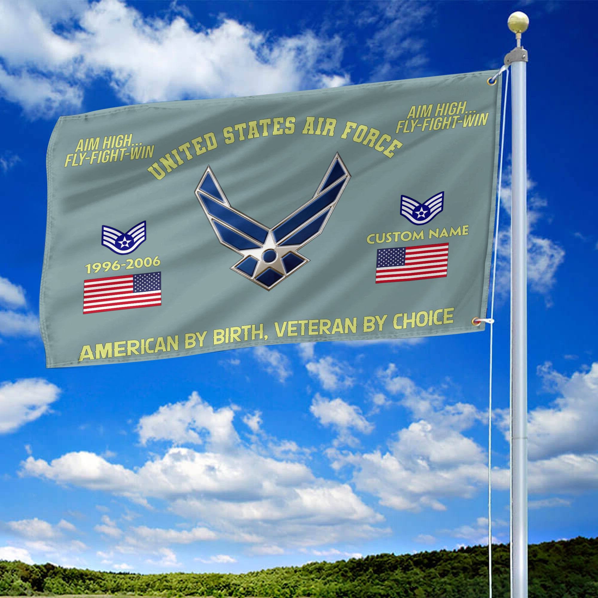 Premium Custom Name, Rank, Year, USAF Grommet Flag, Gift For Air Force Veteran, Gifts For Dad, For Husband, Best Gifts On Father's Day, Independence Day, Veterans Day.