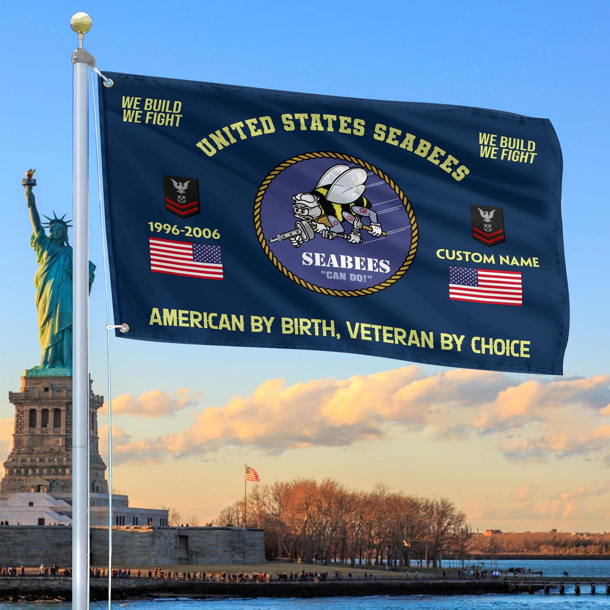 Premium Custom Name, Rank, Year, US Seabees Grommet Flag, Gift For Seabees Veteran, Gifts For Dad, For Husband, Best Gifts On Father's Day, Independence Day, Veterans Day.