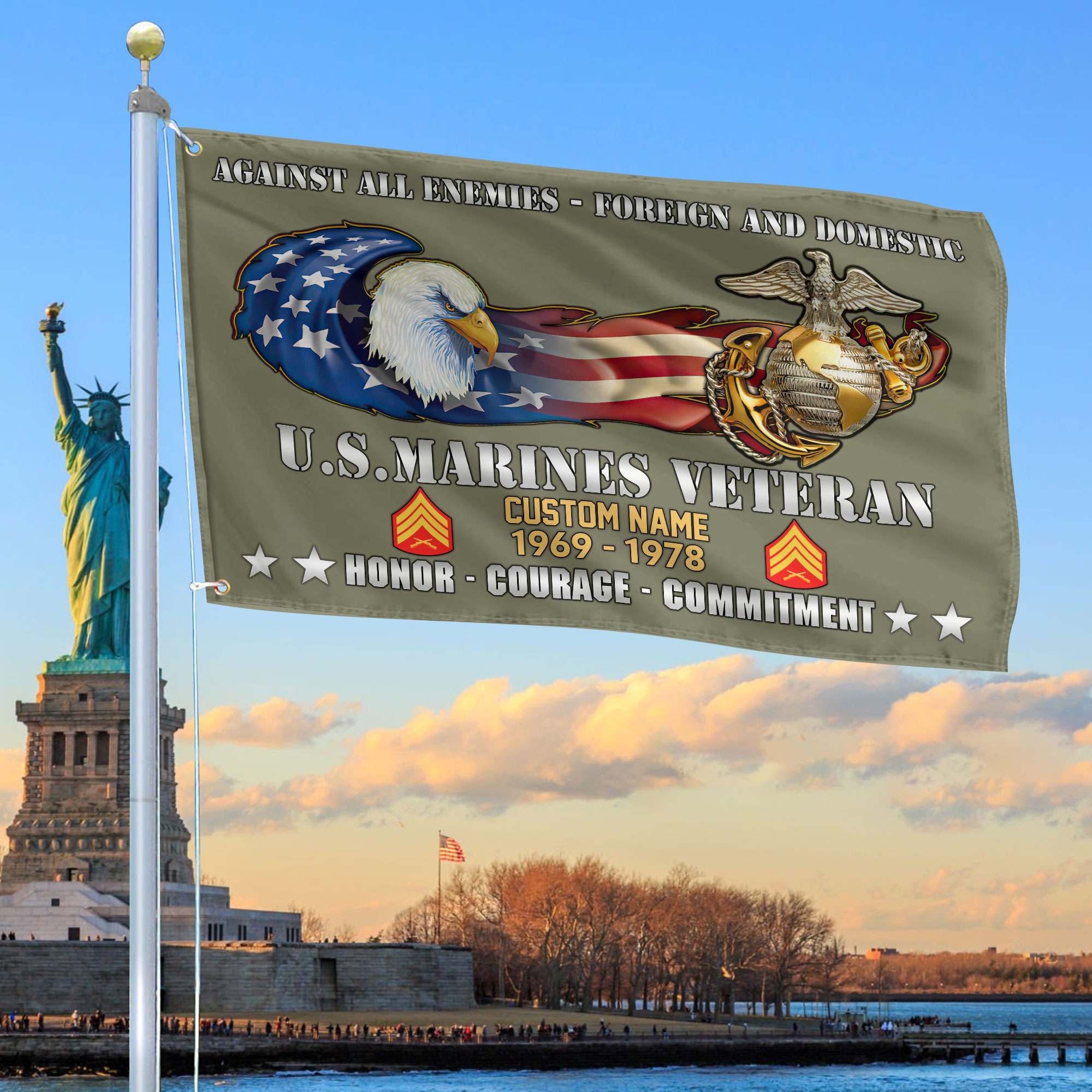 Unique Custom Name, Rank, Year, USMC Grommet Flag, Gift For Marine Veteran, Gifts For Dad, For Husband, Best Gifts On Father's Day, Independence Day, Veterans Day.