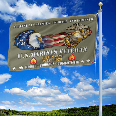 Unique Custom Name, Rank, Year, USMC Grommet Flag, Gift For Marine Veteran, Gifts For Dad, For Husband, Best Gifts On Father's Day, Independence Day, Veterans Day.