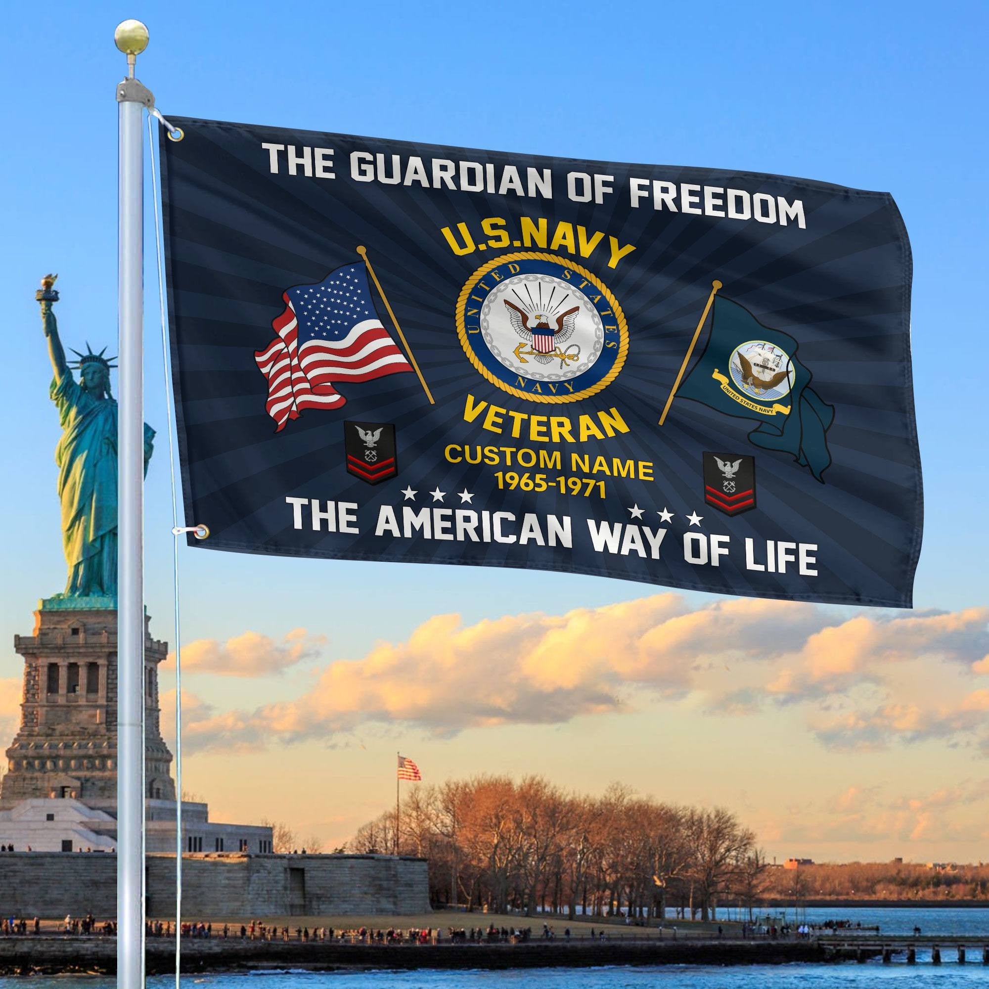 US Navy Custom Grommet Flag, Gifts For Navy Veteran, Best Gifts On Father's Day, Armed Forces Day, Independence Day, Veterans Day.