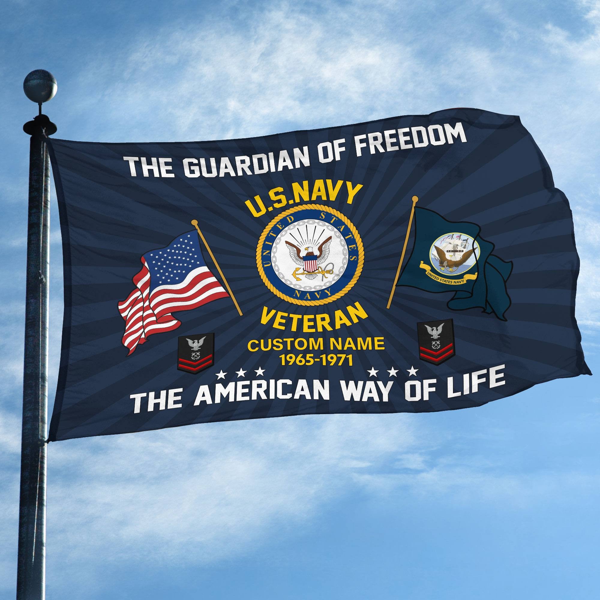 US Navy Custom Grommet Flag, Gifts For Navy Veteran, Best Gifts On Father's Day, Armed Forces Day, Independence Day, Veterans Day.