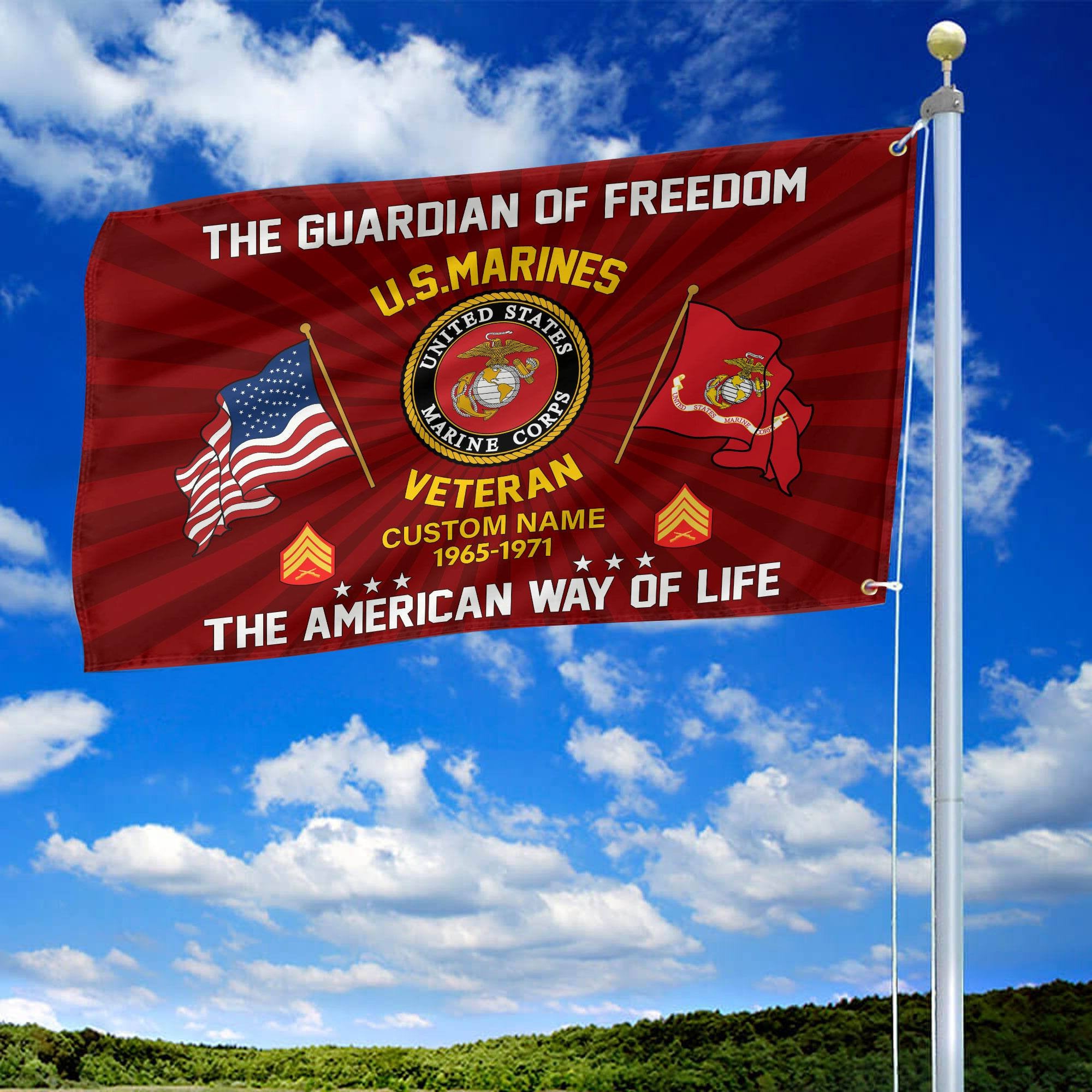 USMC Custom Grommet Flag, Gifts For Marine Veteran, Best Gifts On Father's Day, Armed Forces Day, Independence Day, Veterans Day.
