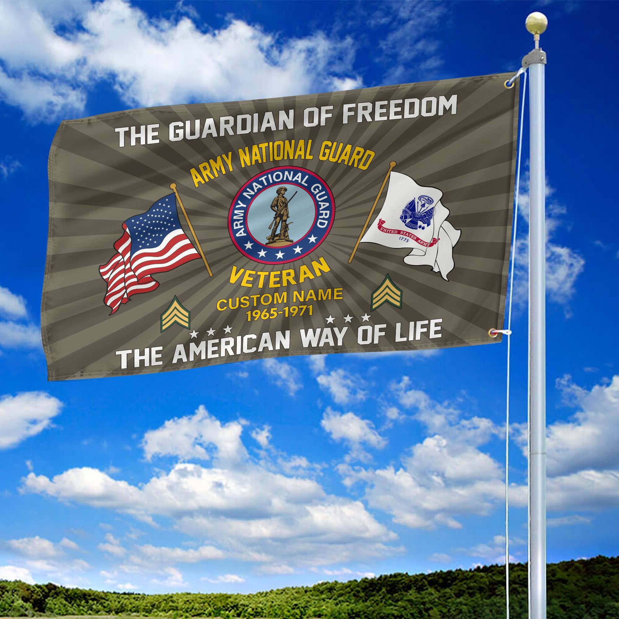 US Army National Guard Custom Grommet Flag, Gifts For Army National Guard Veteran, Best Gifts On Father's Day, Armed Forces Day, Independence Day, Veterans Day.