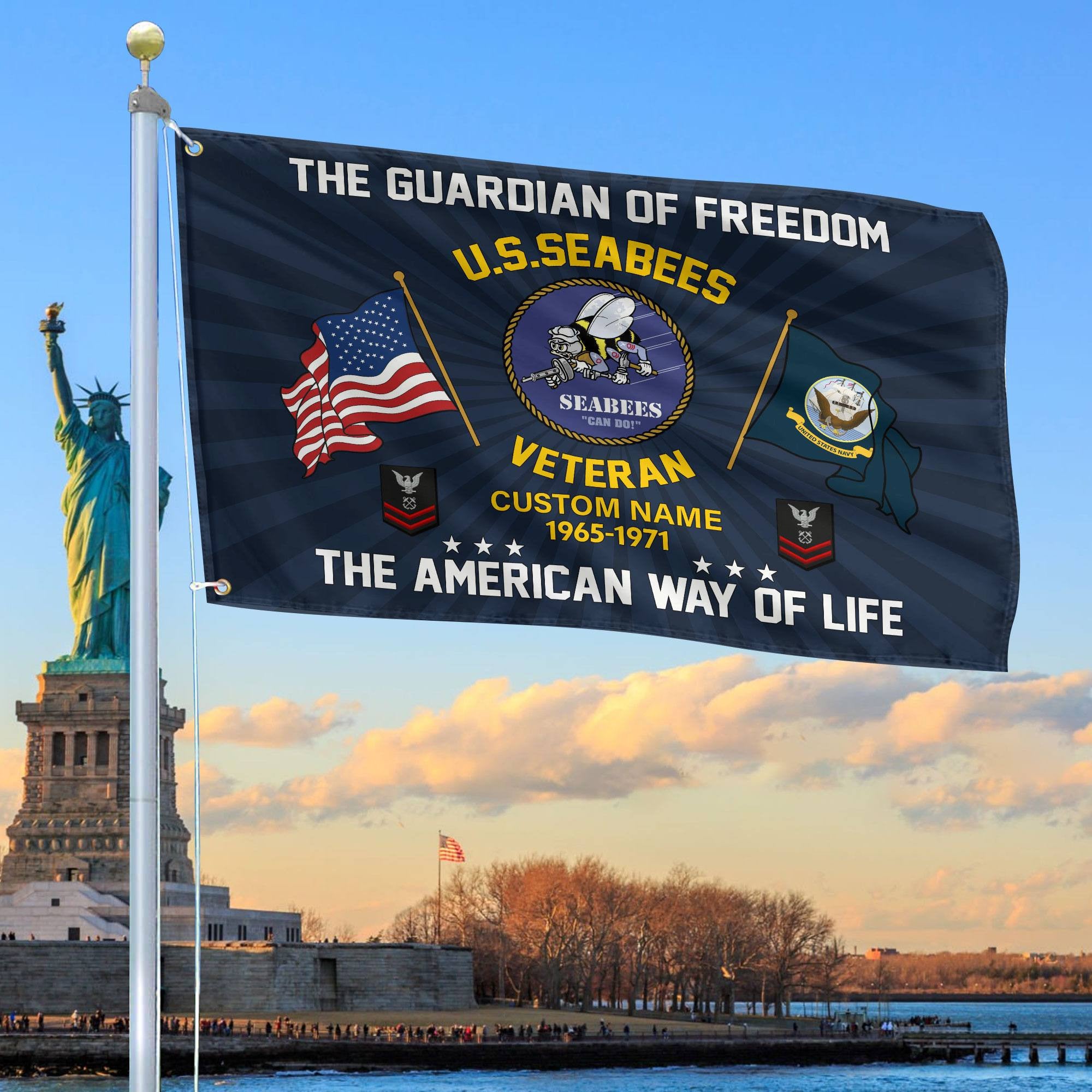US Seabees Custom Grommet Flag, Gifts For Seabees Veteran, Best Gifts On Father's Day, Armed Forces Day, Independence Day, Veterans Day.