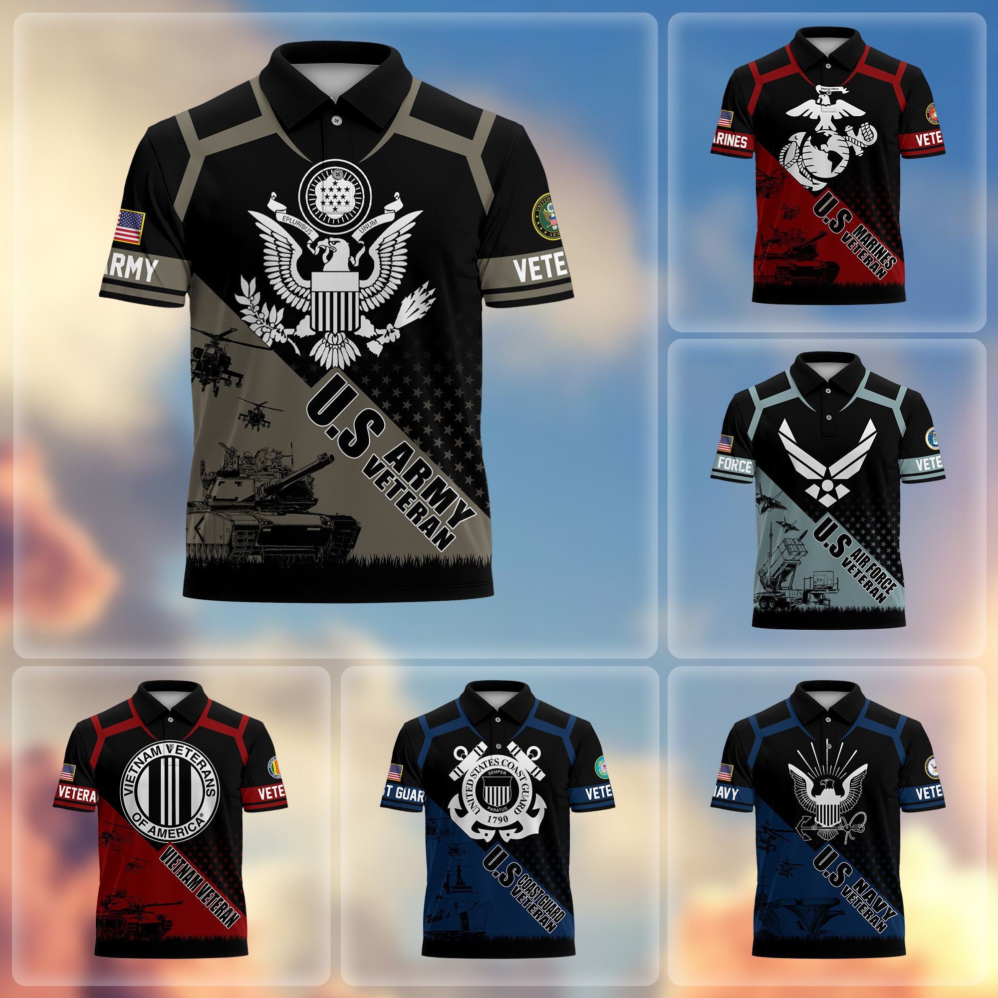 Premium US Veterans Polo Shirt, Gifts For US Veterans, Gifts On Father's Day, Independence Day, Armed Forces Day, Veterans Day.