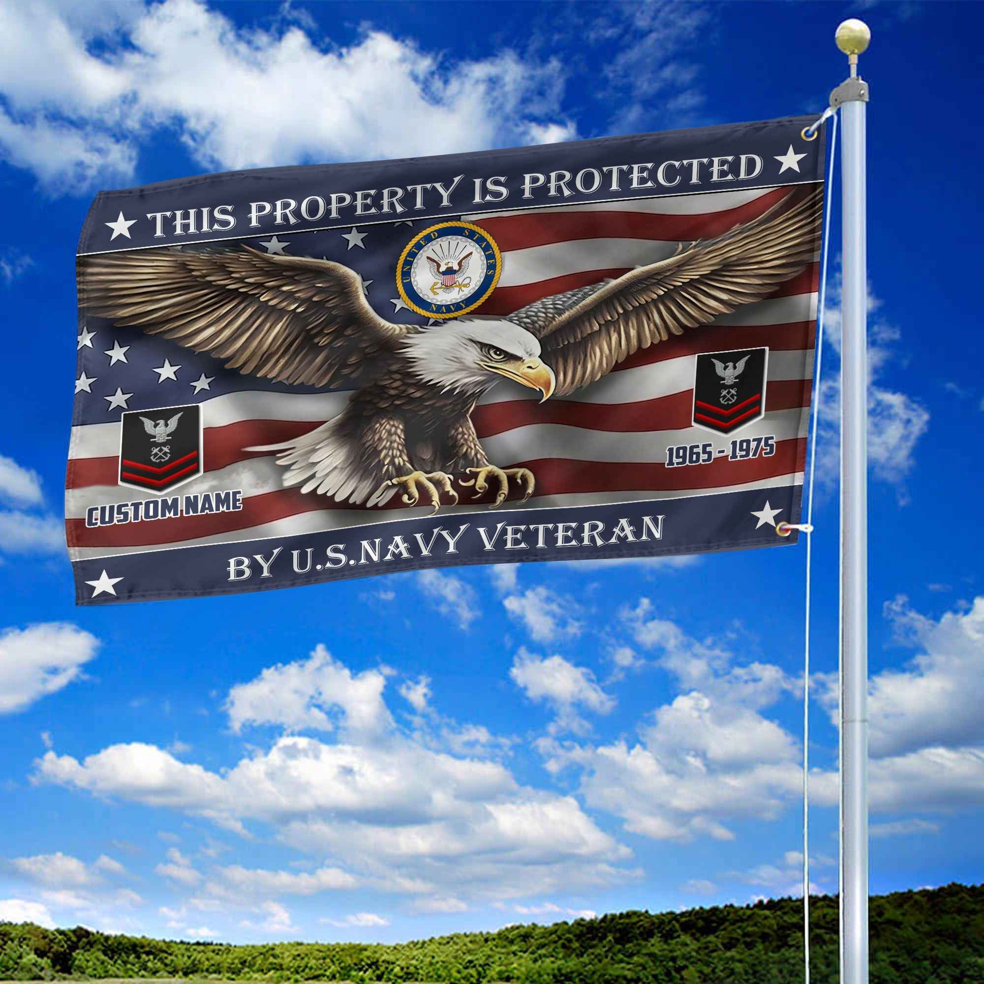 Unique Custom Name, Rank, Year, US Navy Grommet Flag, Gifts For Navy Veteran, Gifts For Dad, For Husband, Best Gifts On Father's Day, Independence Day, Veterans Day.