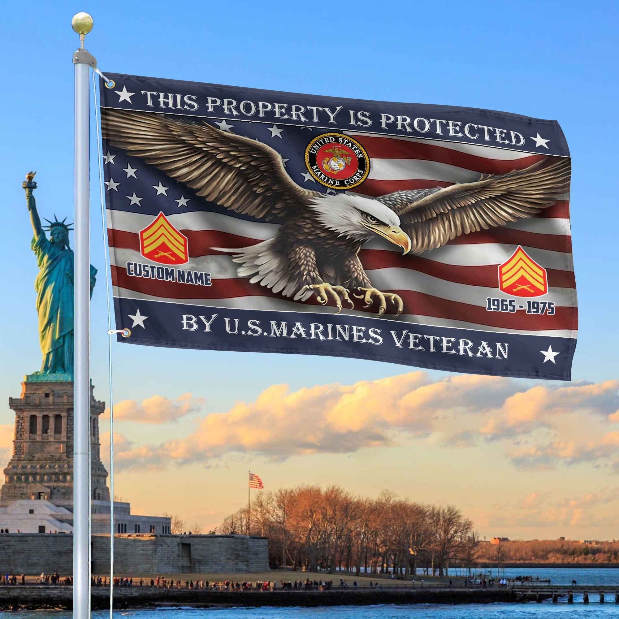 Unique Custom Name, Rank, Year, USMC Grommet Flag, Gifts For Marine Veteran, Gifts For Dad, For Husband, Best Gifts On Father's Day, Independence Day, Veterans Day.