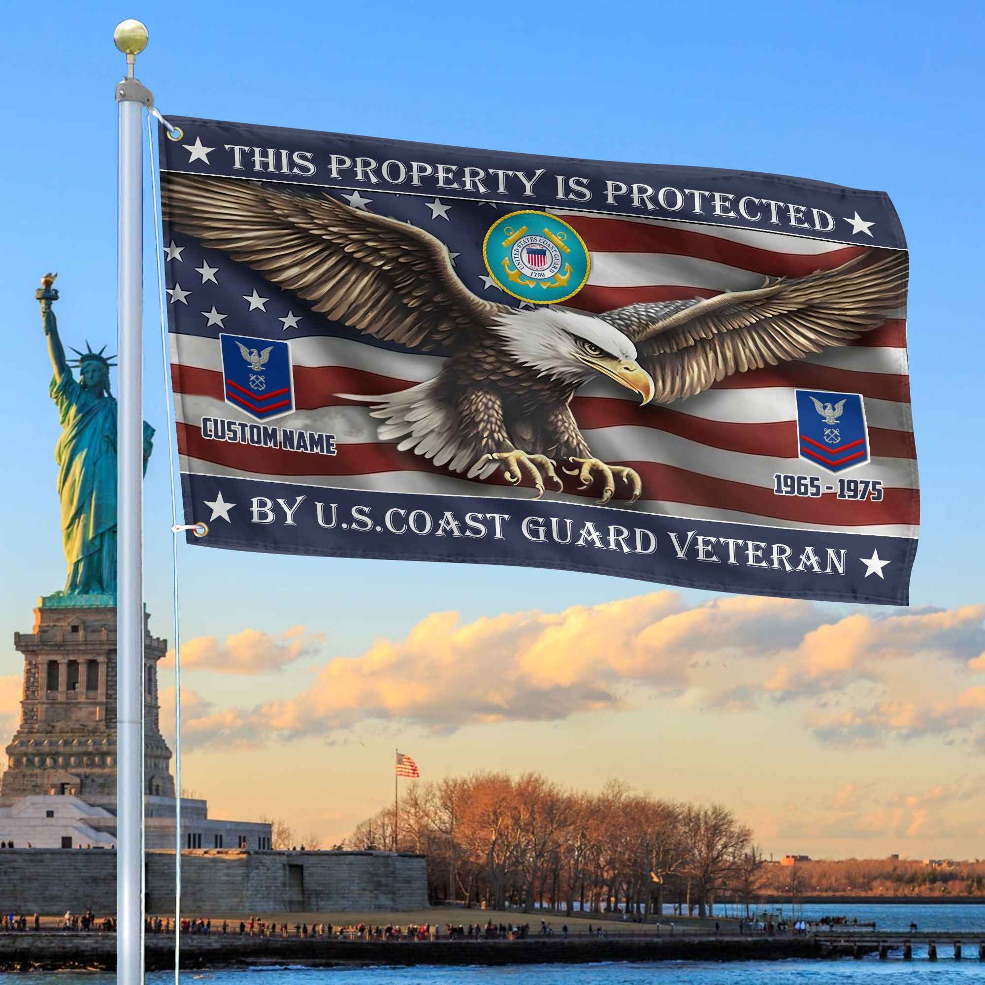 Unique Custom Name, Rank, Year, USCG Grommet Flag, Gifts For Coast Guard Veteran, Gifts For Dad, For Husband, Best Gifts On Father's Day, Independence Day, Veterans Day.