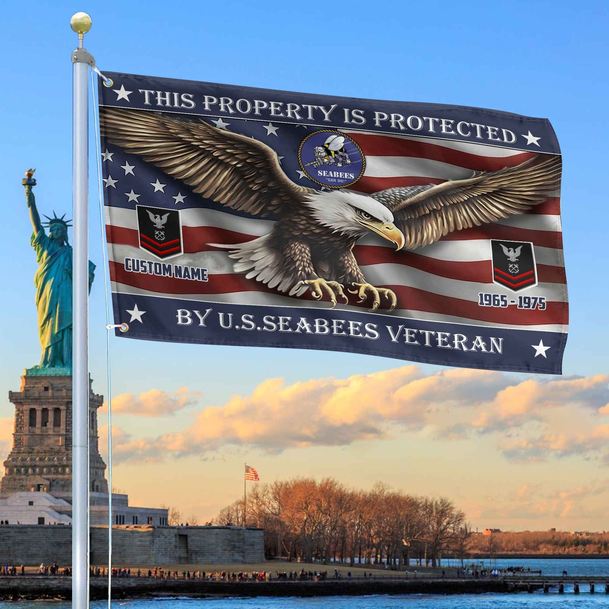 Unique Custom Name, Rank, Year, US Seabees Grommet Flag, Gifts For Seabees Veteran, Gifts For Dad, For Husband, Best Gifts On Father's Day, Independence Day, Veterans Day.