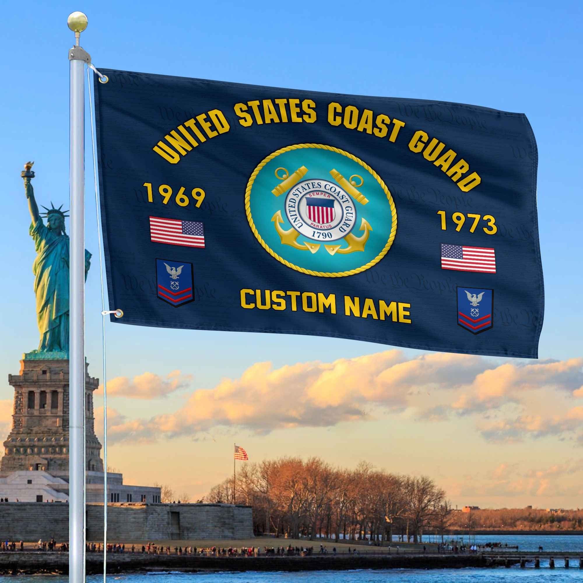 Premium Custom USCG Grommet Flag, Gifts For Coast Guard Veteran, Best Gifts On Father's Day, Armed Forces Day, Independence Day, Veterans Day.