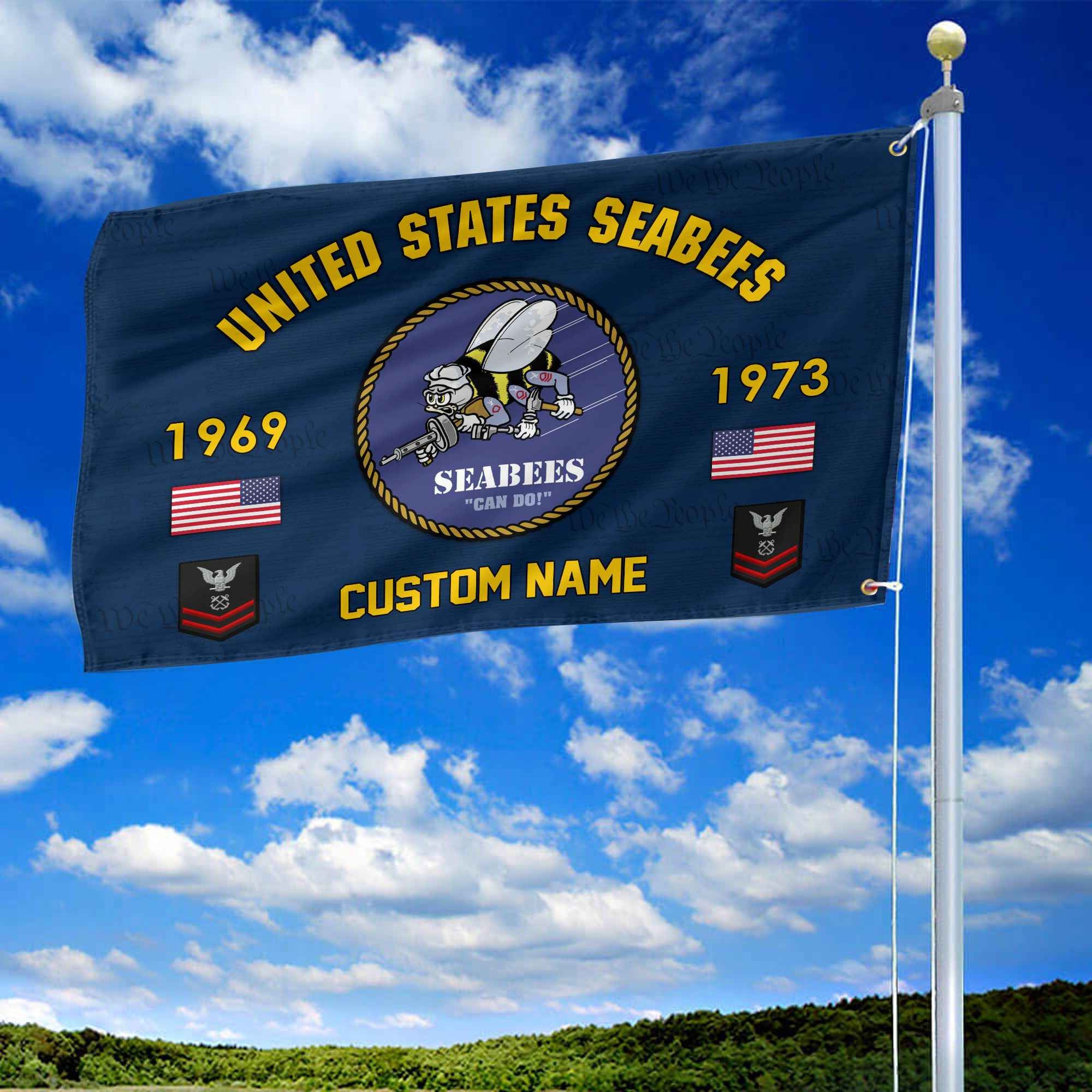 Premium Custom US Seabees Grommet Flag, Gifts For Seabees Veteran, Best Gifts On Father's Day, Armed Forces Day, Independence Day, Veterans Day.