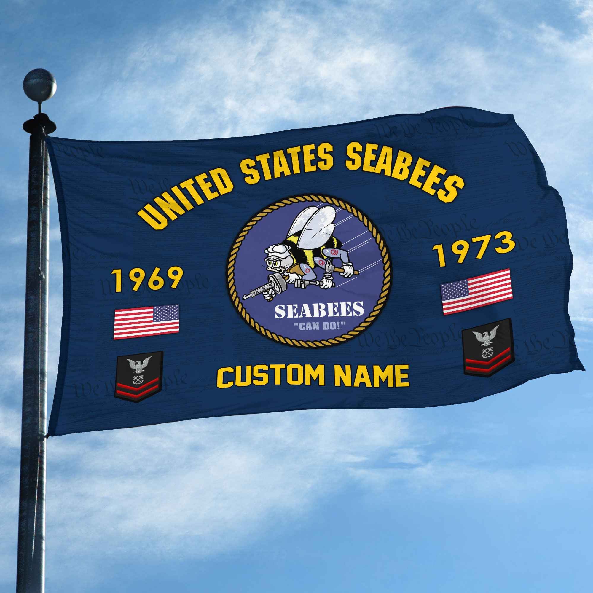 Premium Custom US Seabees Grommet Flag, Gifts For Seabees Veteran, Best Gifts On Father's Day, Armed Forces Day, Independence Day, Veterans Day.