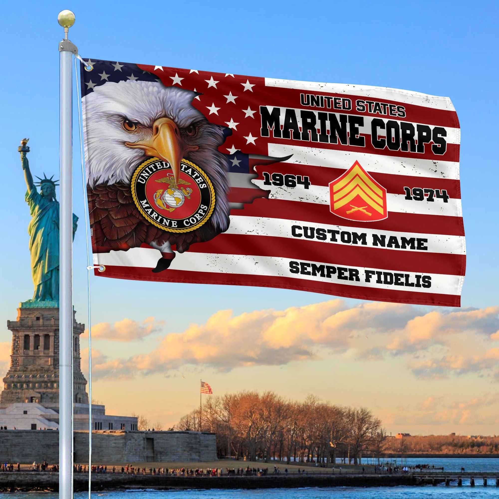 Premium Custom USMC Grommet Flag, Gifts For Marine Veteran, Best Gifts On Father's Day, Armed Forces Day, Independence Day, Veterans Day.