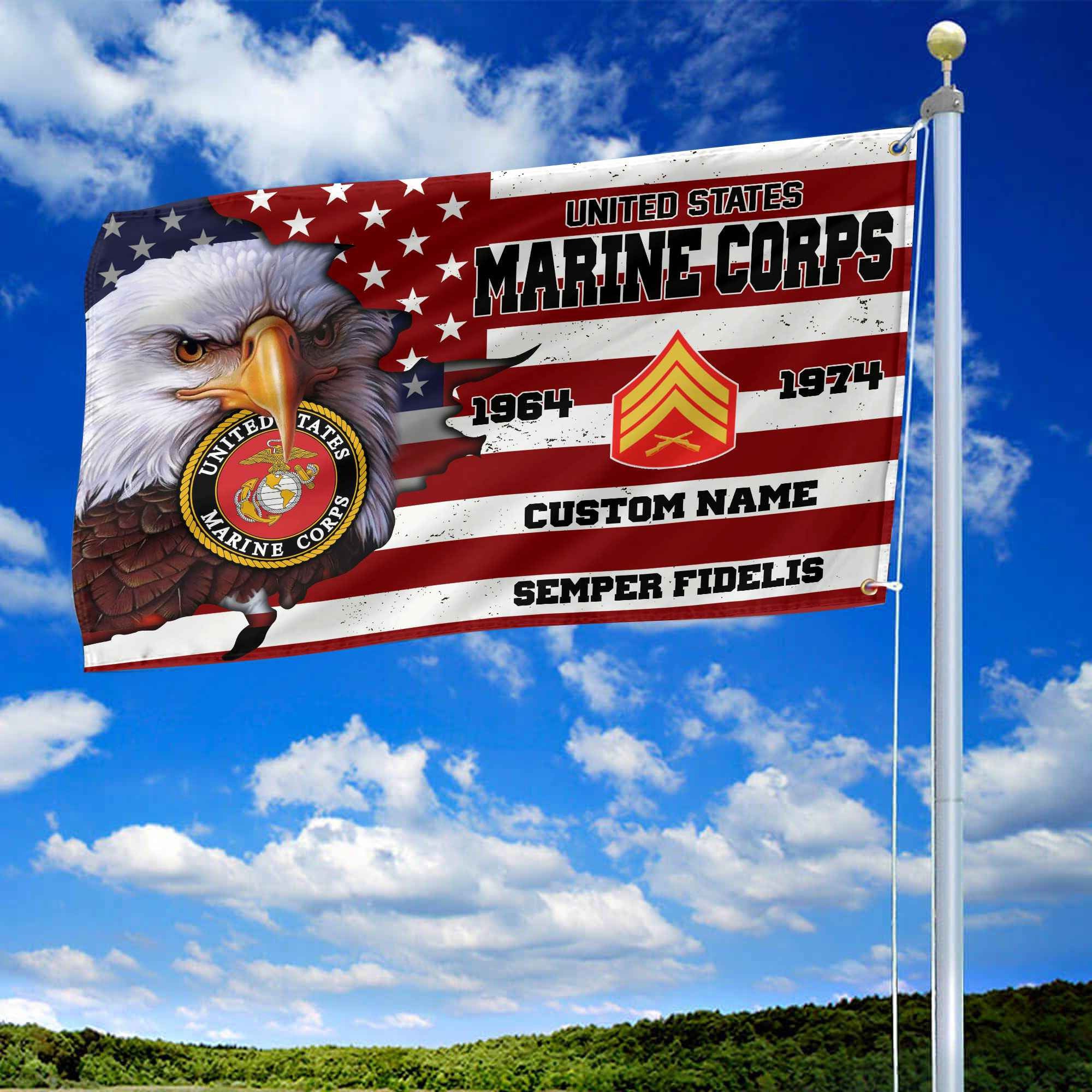 Premium Custom USMC Grommet Flag, Gifts For Marine Veteran, Best Gifts On Father's Day, Armed Forces Day, Independence Day, Veterans Day.