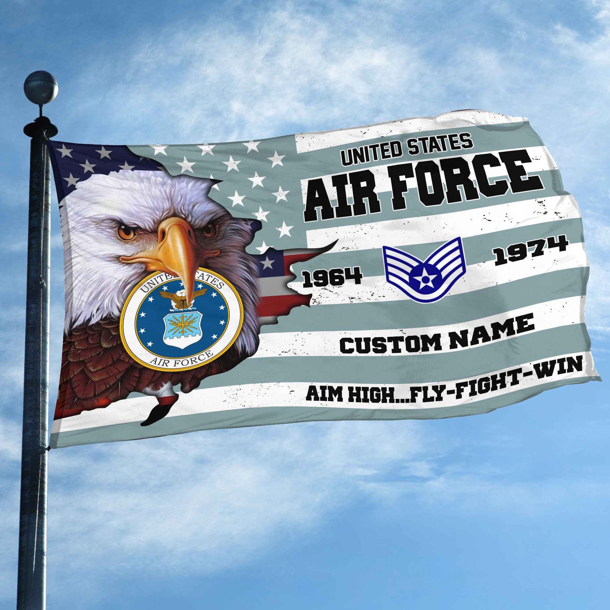 Premium Custom USAF Grommet Flag, Gifts For Air Force Veteran, Best Gifts On Father's Day, Armed Forces Day, Independence Day, Veterans Day.