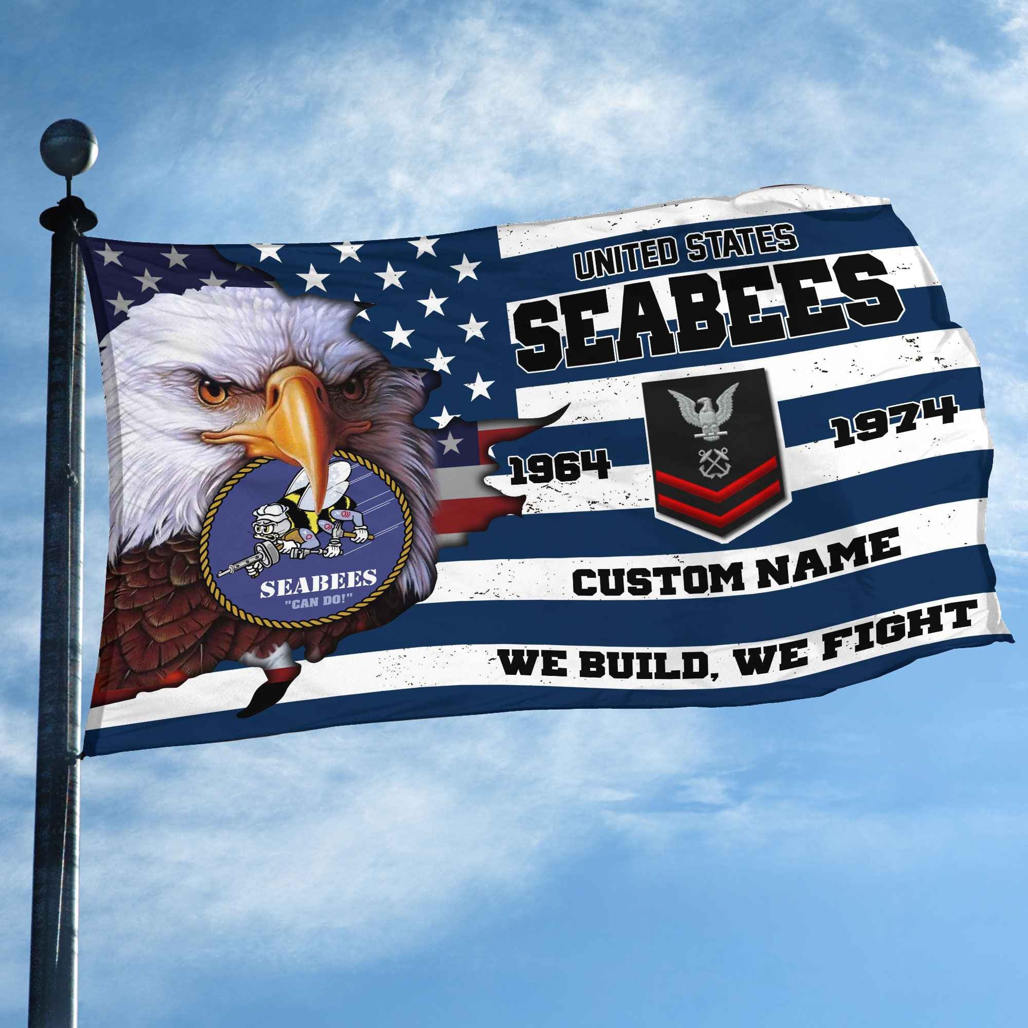 Premium Custom US Seabees Grommet Flag, Gifts For Seabees Veteran, Best Gifts On Father's Day, Armed Forces Day, Independence Day, Veterans Day.