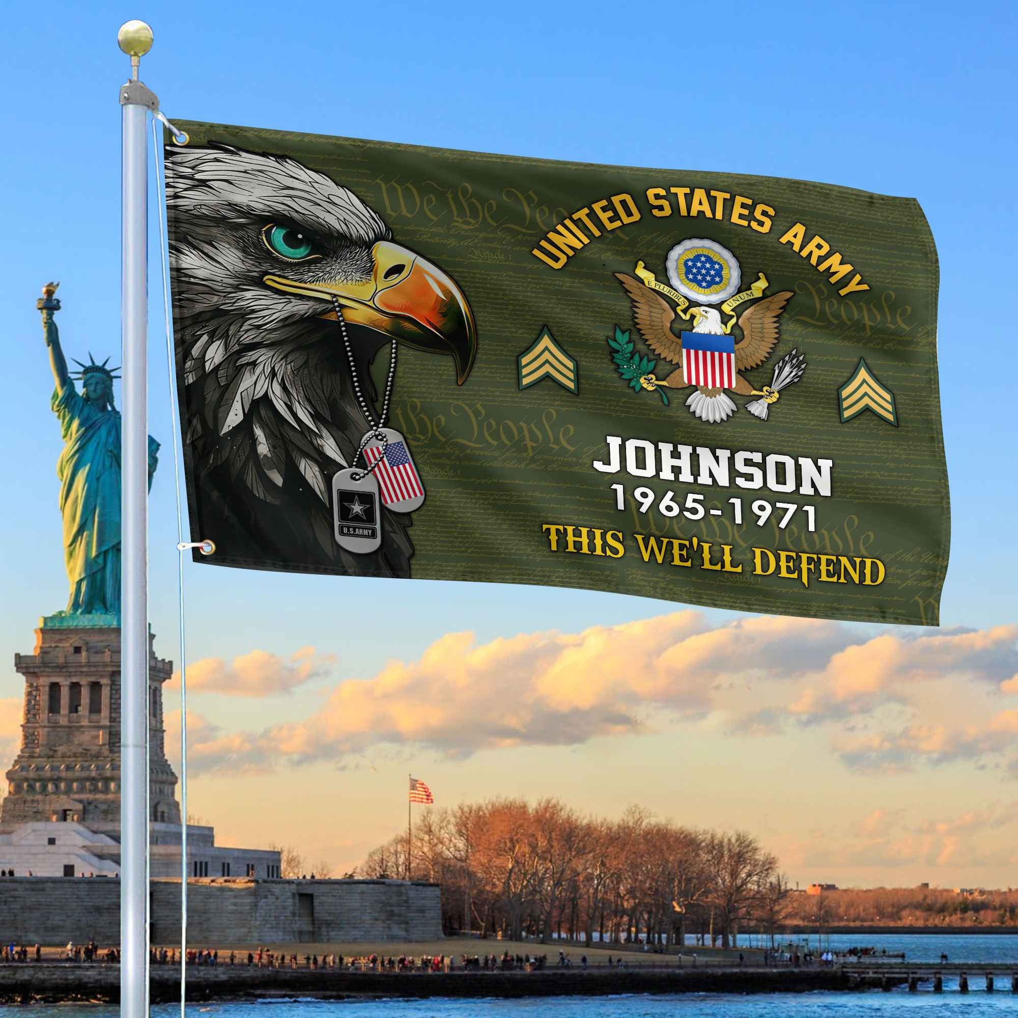 US Army Custom Grommet Flag, Gifts For Army Veteran, Best Gifts On Father's Day, Armed Forces Day, Independence Day, Veterans Day.