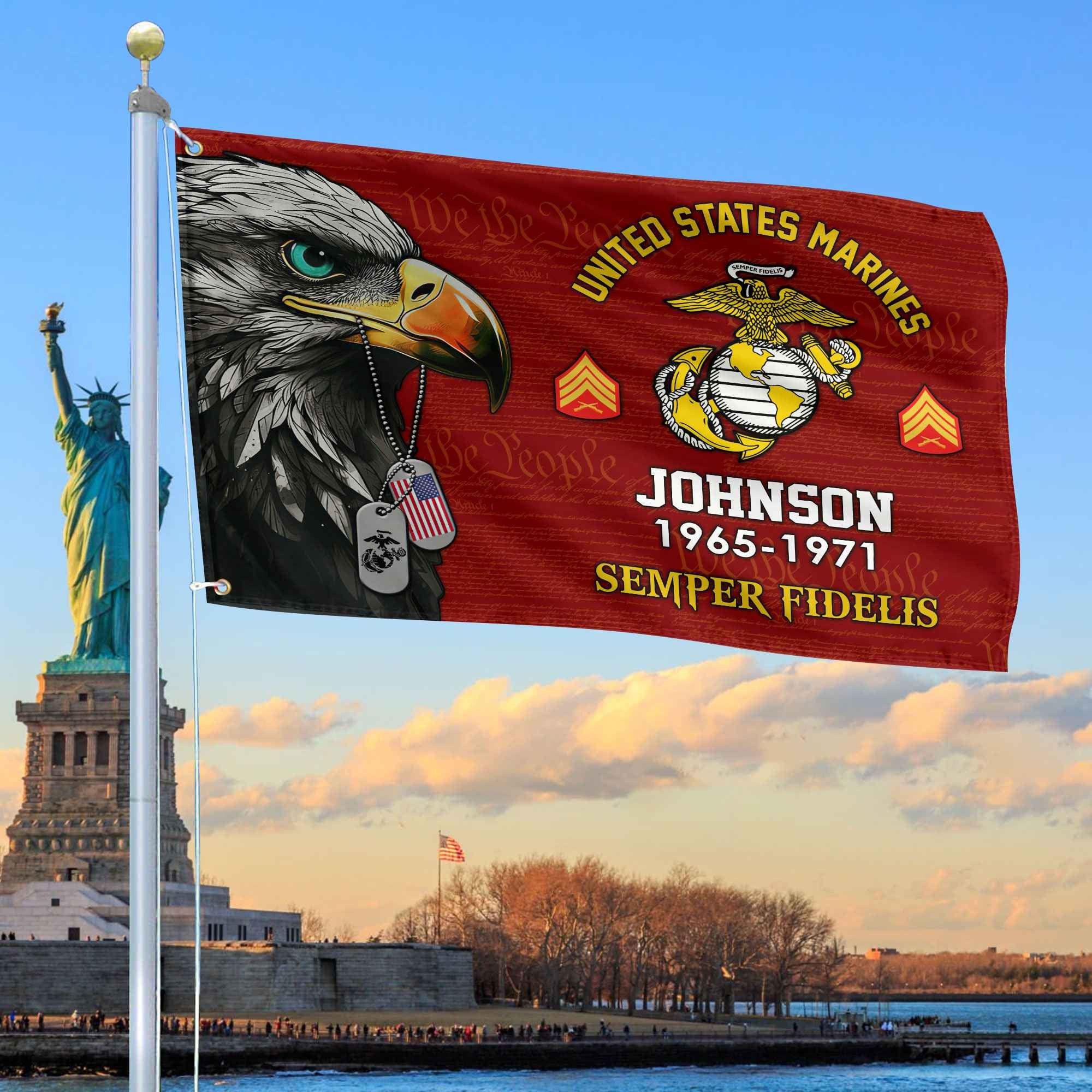 USMC Custom Grommet Flag, Gifts For Marine Veteran, Best Gifts On Father's Day, Armed Forces Day, Independence Day, Veterans Day.