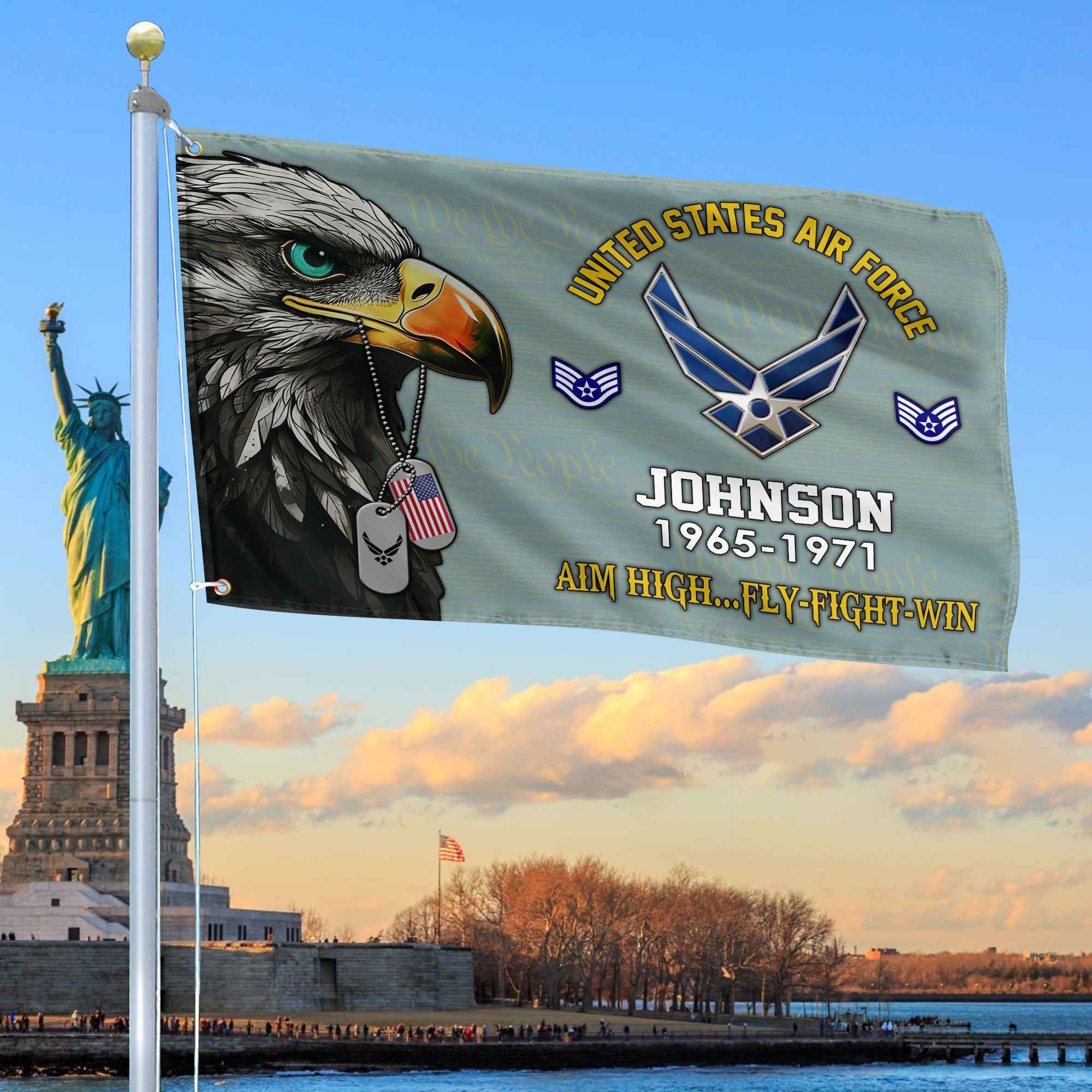USAF Custom Grommet Flag, Gifts For Air Force Veteran, Best Gifts On Father's Day, Armed Forces Day, Independence Day, Veterans Day.